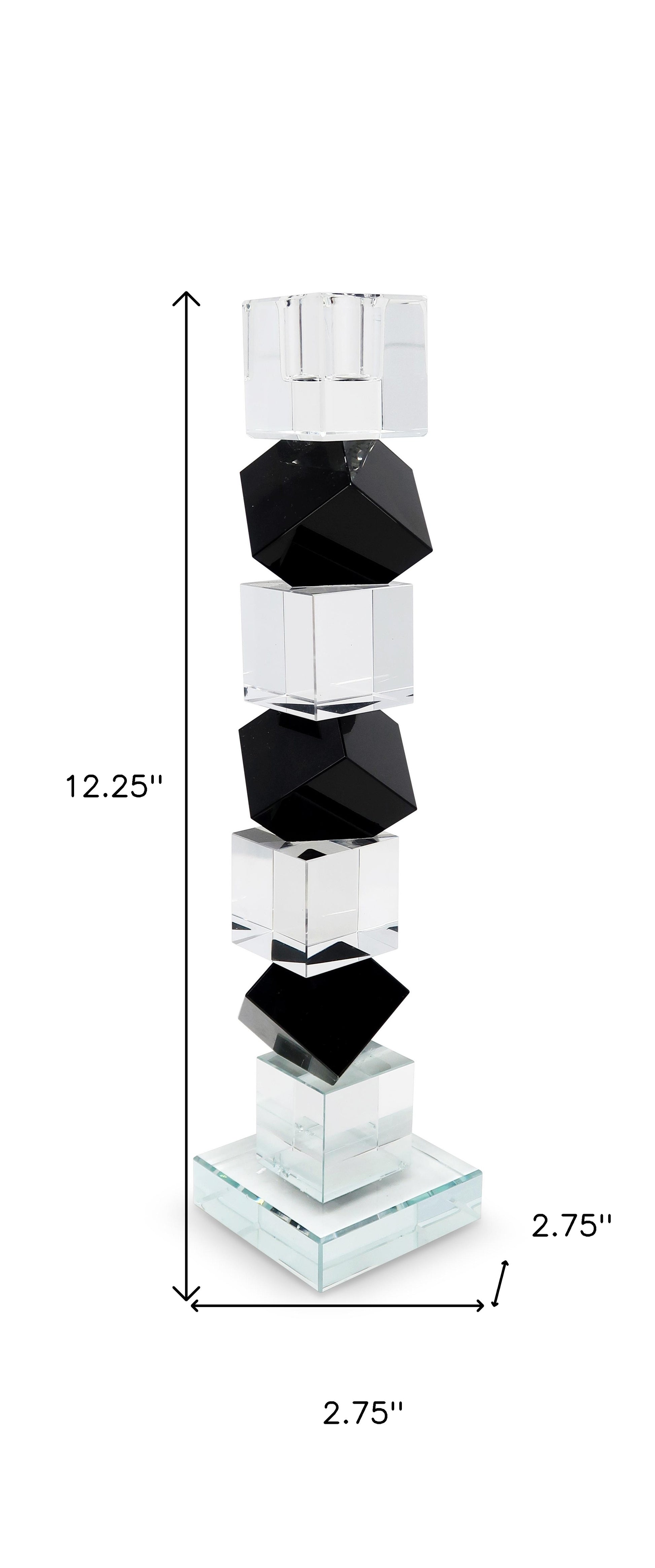 12" Black And Clear Crystal Tabletop Taper Candlestick-Candle Holders-DECOROLALA