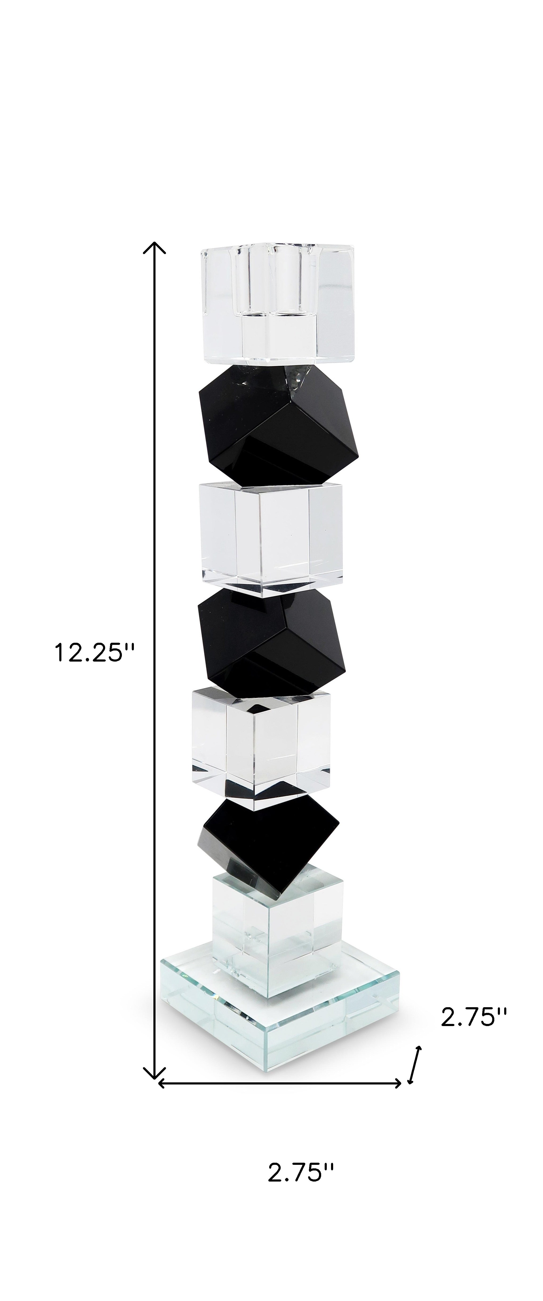 12" Black And Clear Crystal Tabletop Taper Candlestick-Candle Holders-DECOROLALA