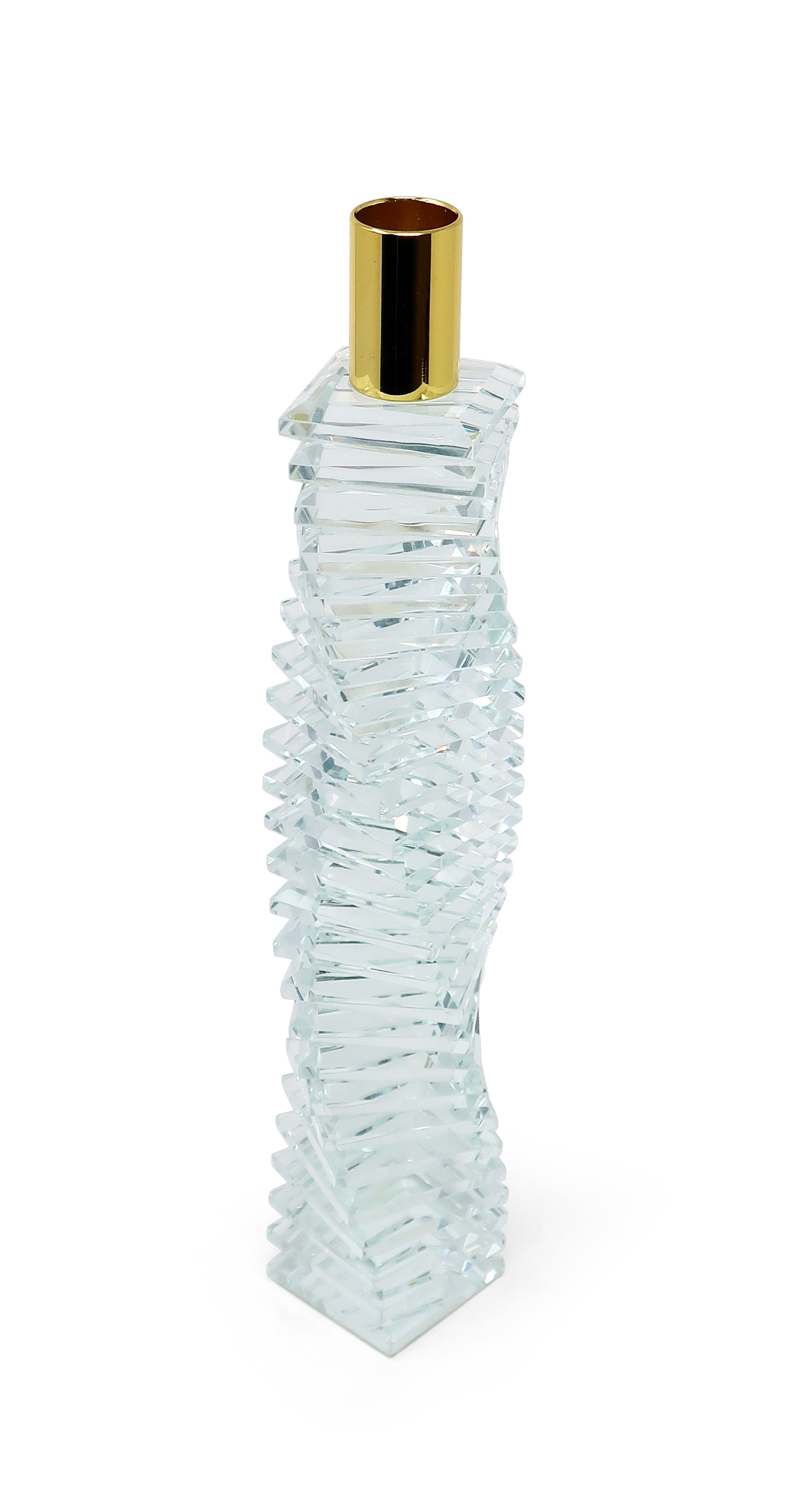 12" Clear And Gold Twisted Crystal Tabletop Taper Candlestick-Candle Holders-DECOROLALA