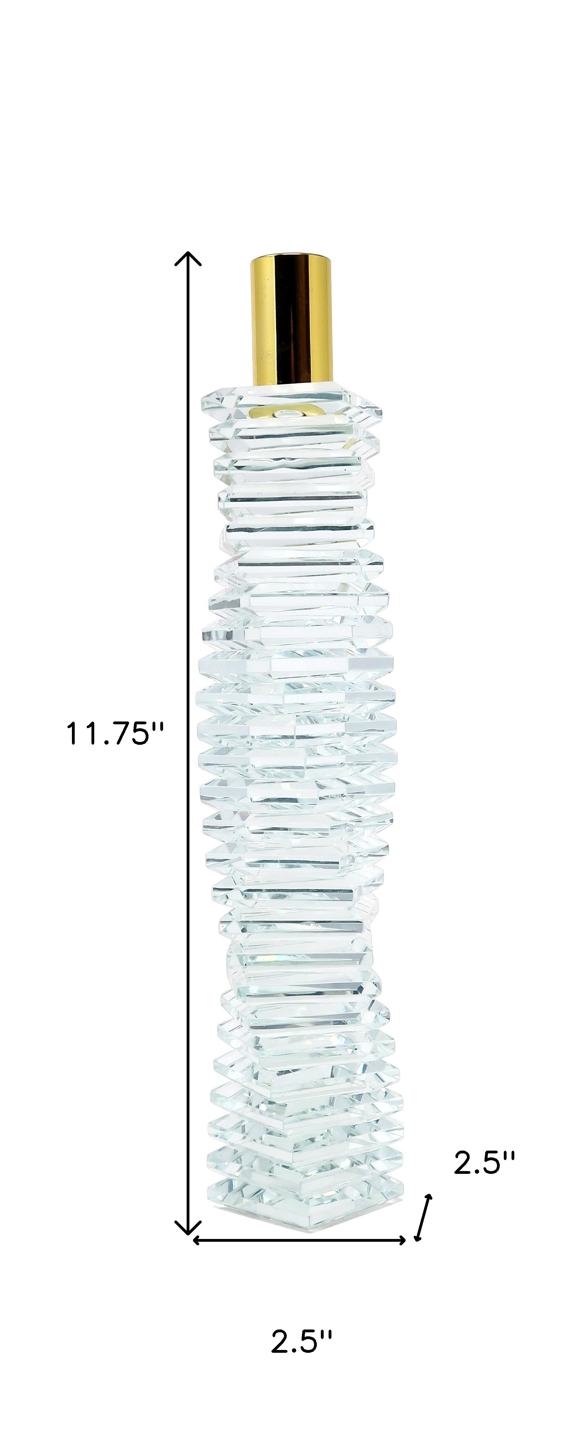 12" Clear And Gold Twisted Crystal Tabletop Taper Candlestick-Candle Holders-DECOROLALA