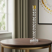 14" Clear And Gold Geo Stacks Crystal Tabletop Taper Candlestick-Candle Holders-DECOROLALA