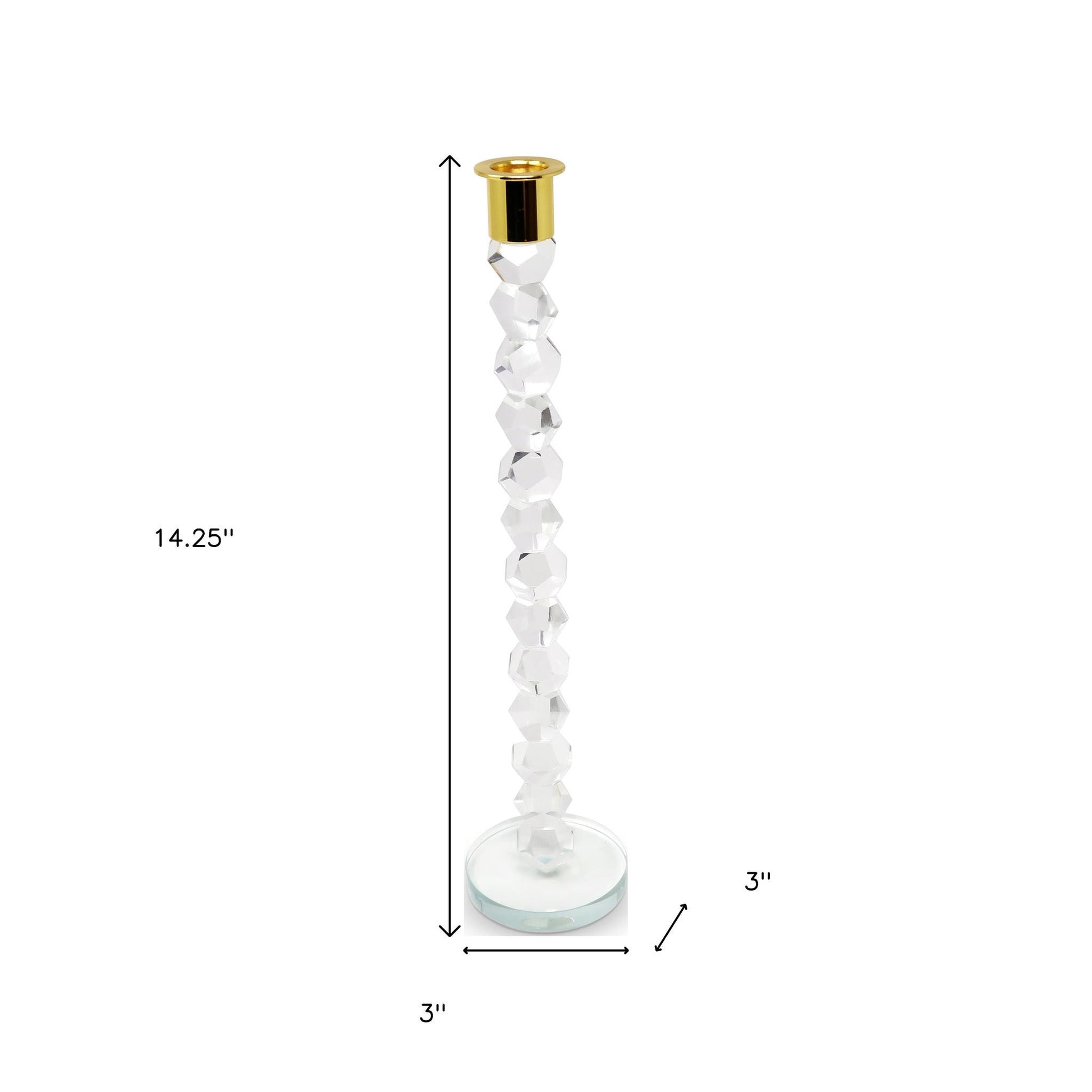 14" Clear And Gold Geo Stacks Crystal Tabletop Taper Candlestick-Candle Holders-DECOROLALA