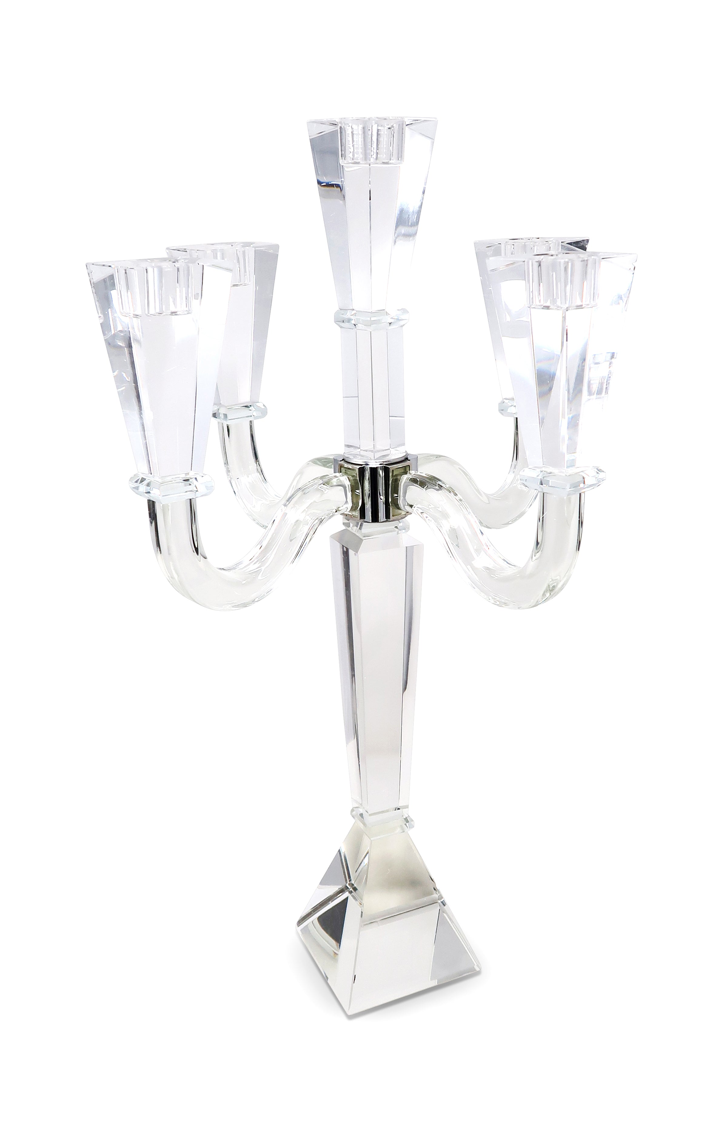 20" Clear Faceted Crystal Tabletop Candelabra Candle Holder-Candle Holders-DECOROLALA