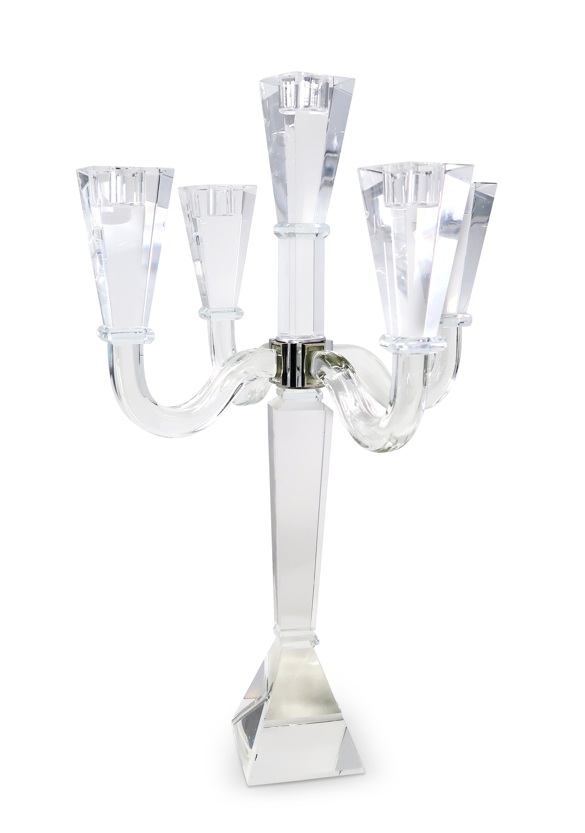 20" Clear Faceted Crystal Tabletop Candelabra Candle Holder-Candle Holders-DECOROLALA