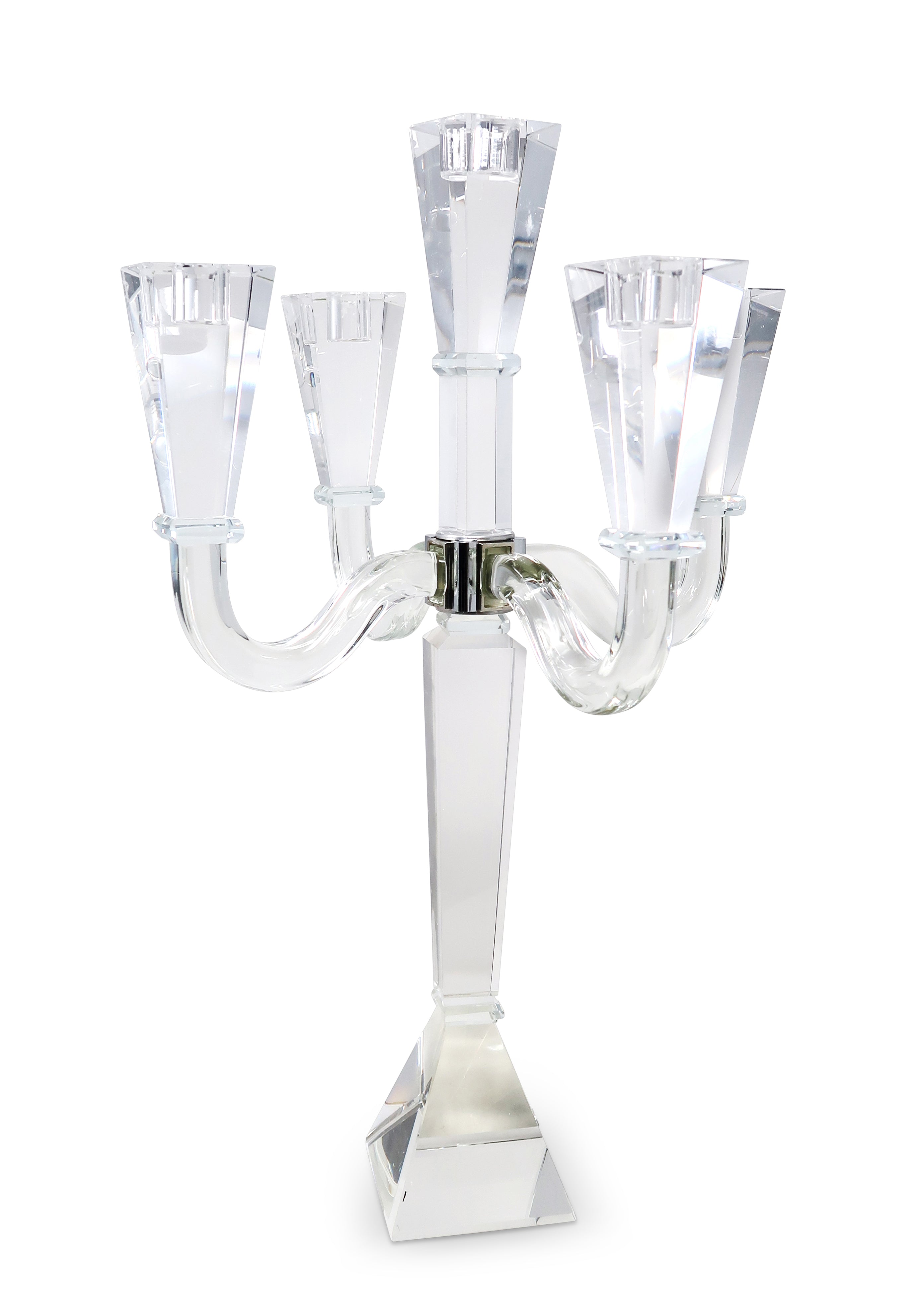 20" Clear Faceted Crystal Tabletop Candelabra Candle Holder-Candle Holders-DECOROLALA