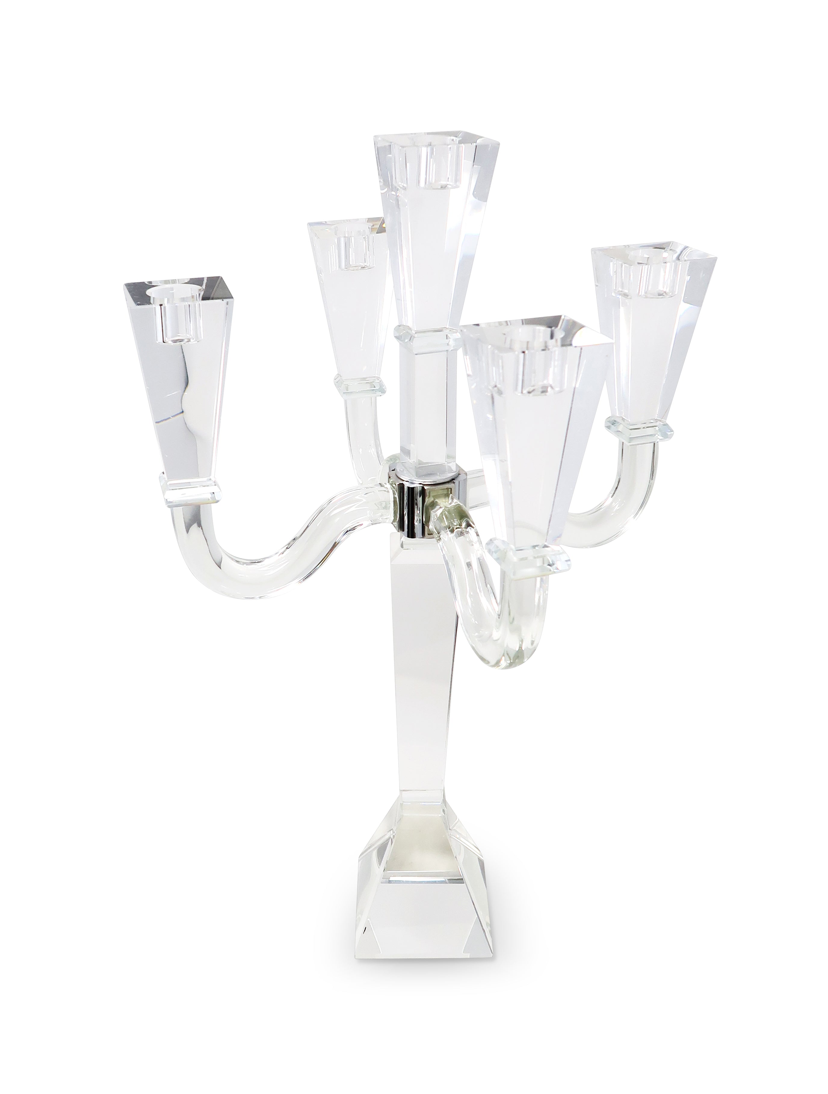20" Clear Faceted Crystal Tabletop Candelabra Candle Holder-Candle Holders-DECOROLALA