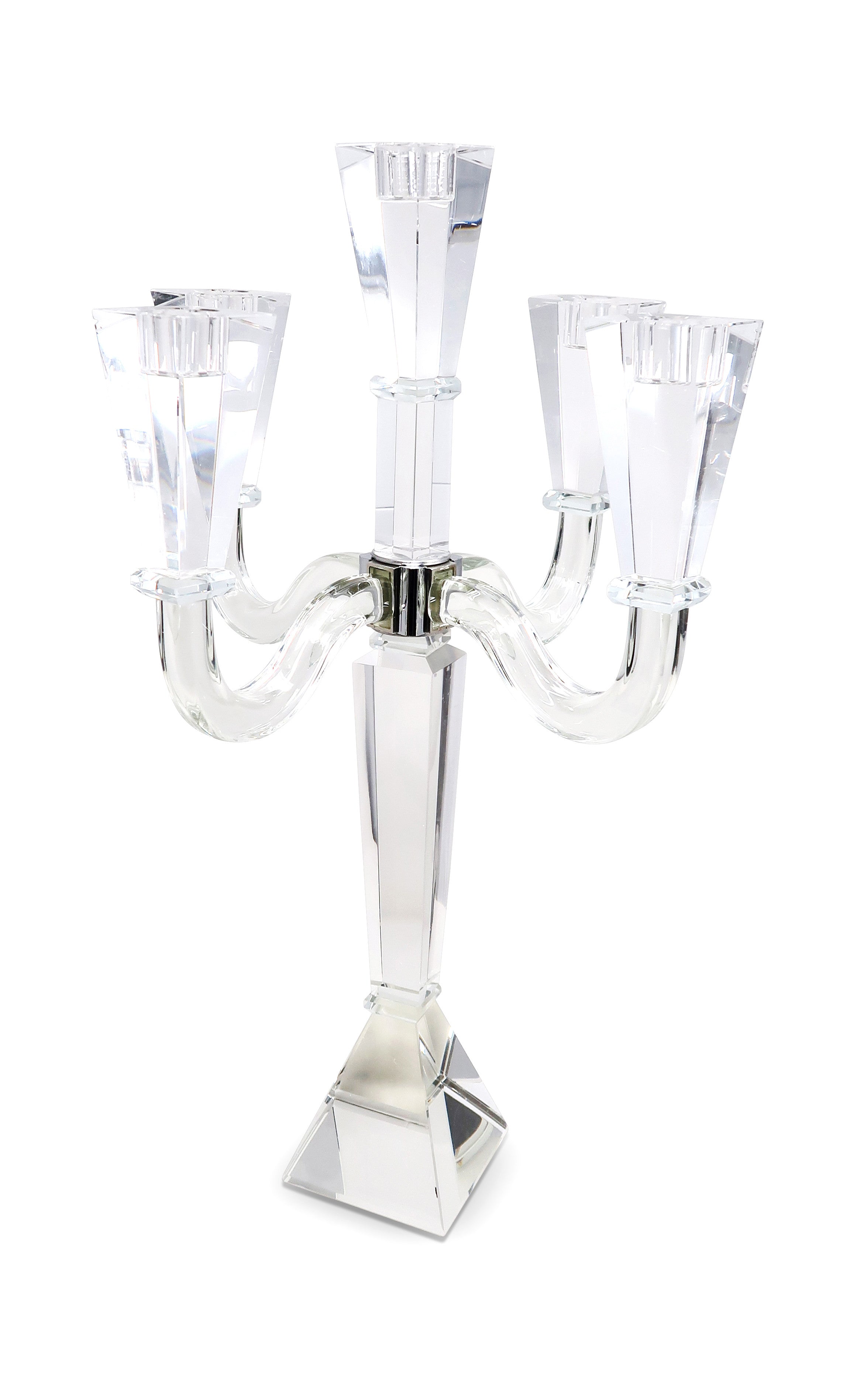 20" Clear Faceted Crystal Tabletop Candelabra Candle Holder-Candle Holders-DECOROLALA