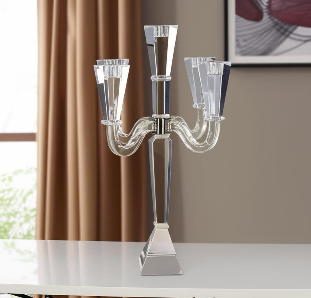 20" Clear Faceted Crystal Tabletop Candelabra Candle Holder-Candle Holders-DECOROLALA
