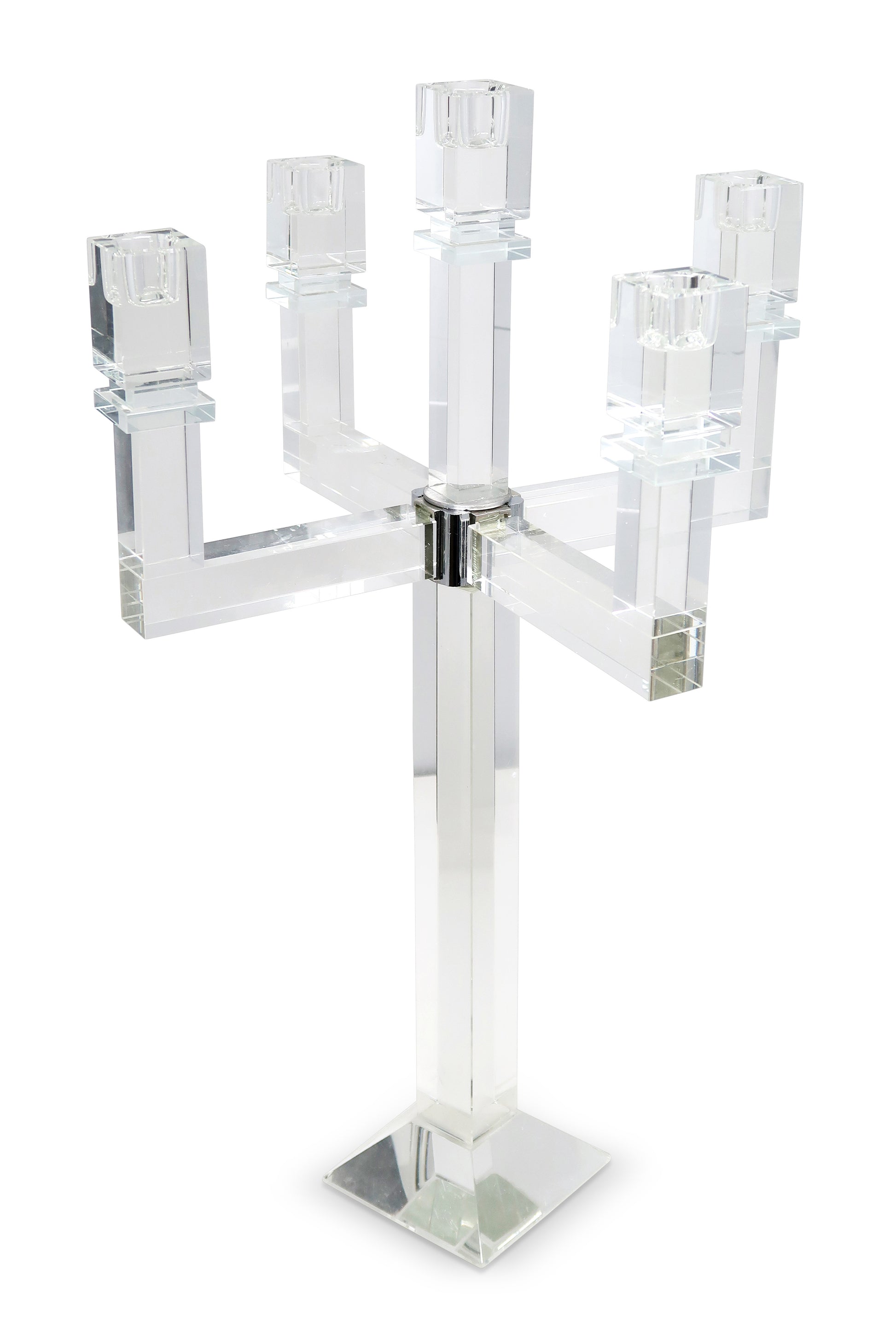 20" Clear Faceted Crystal Tabletop Candelabra Candle Holder-Candle Holders-DECOROLALA