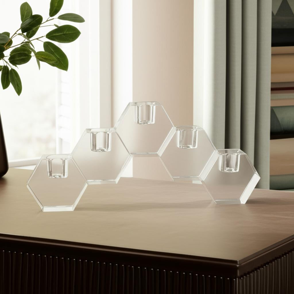5" Clear Crystal Geometric Tabletop Candelabra Candle Holder-Candle Holders-DECOROLALA