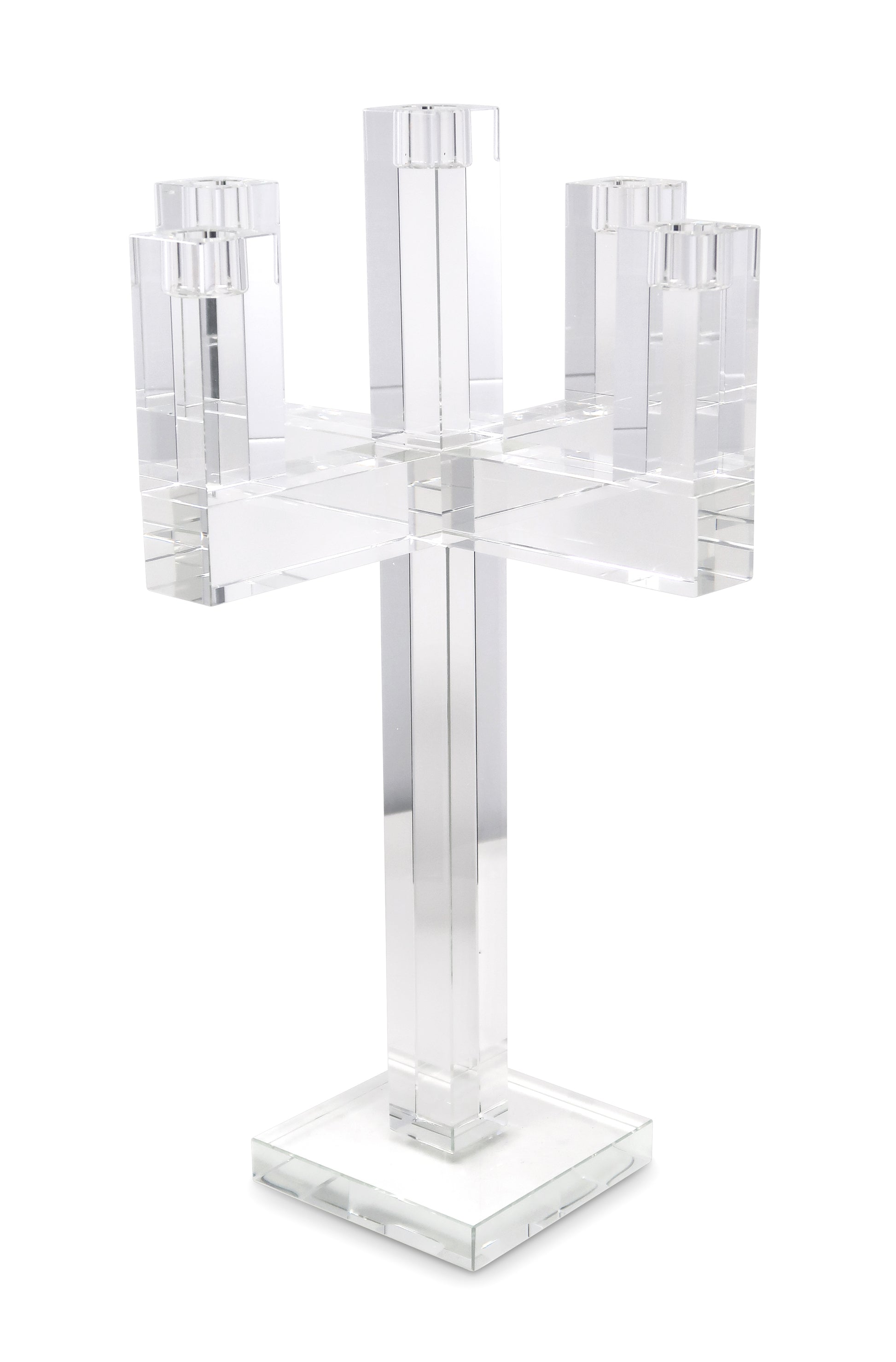 20" Clear Faceted Crystal Tabletop Candelabra Candle Holder-Candle Holders-DECOROLALA