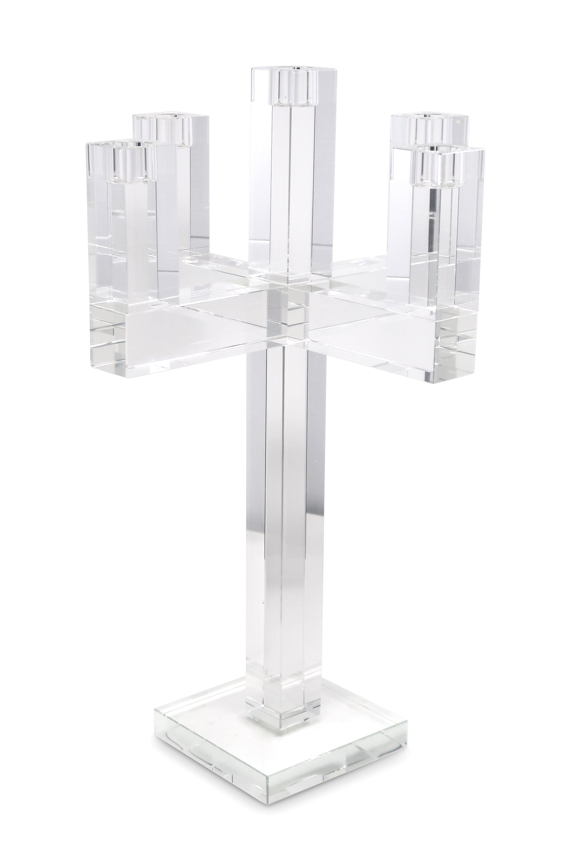 20" Clear Faceted Crystal Tabletop Candelabra Candle Holder-Candle Holders-DECOROLALA