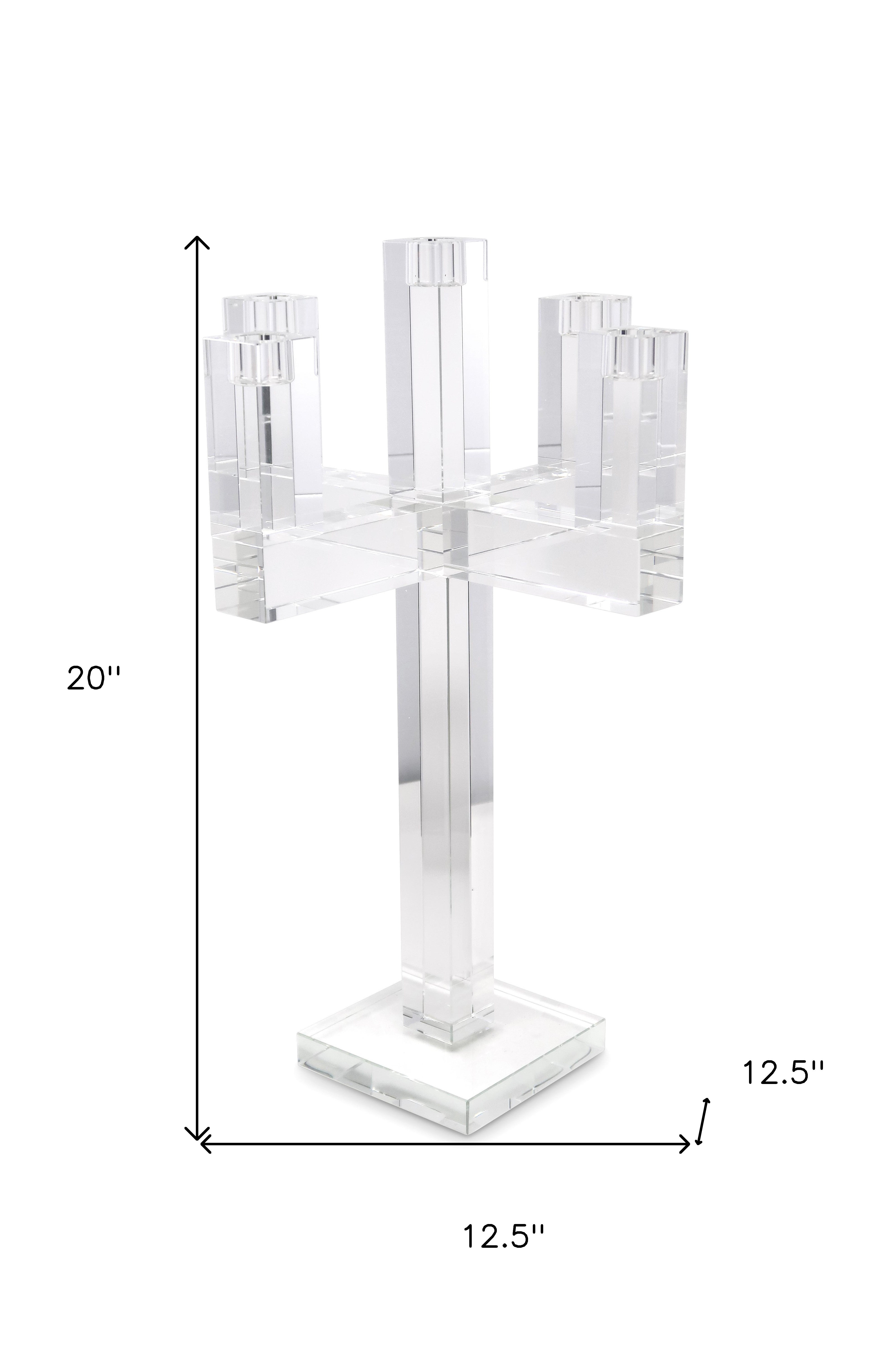 20" Clear Faceted Crystal Tabletop Candelabra Candle Holder-Candle Holders-DECOROLALA