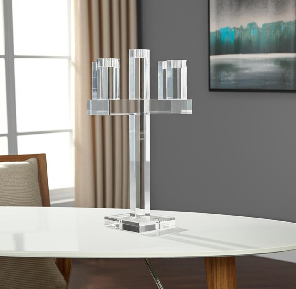 20" Clear Faceted Crystal Tabletop Candelabra Candle Holder-Candle Holders-DECOROLALA