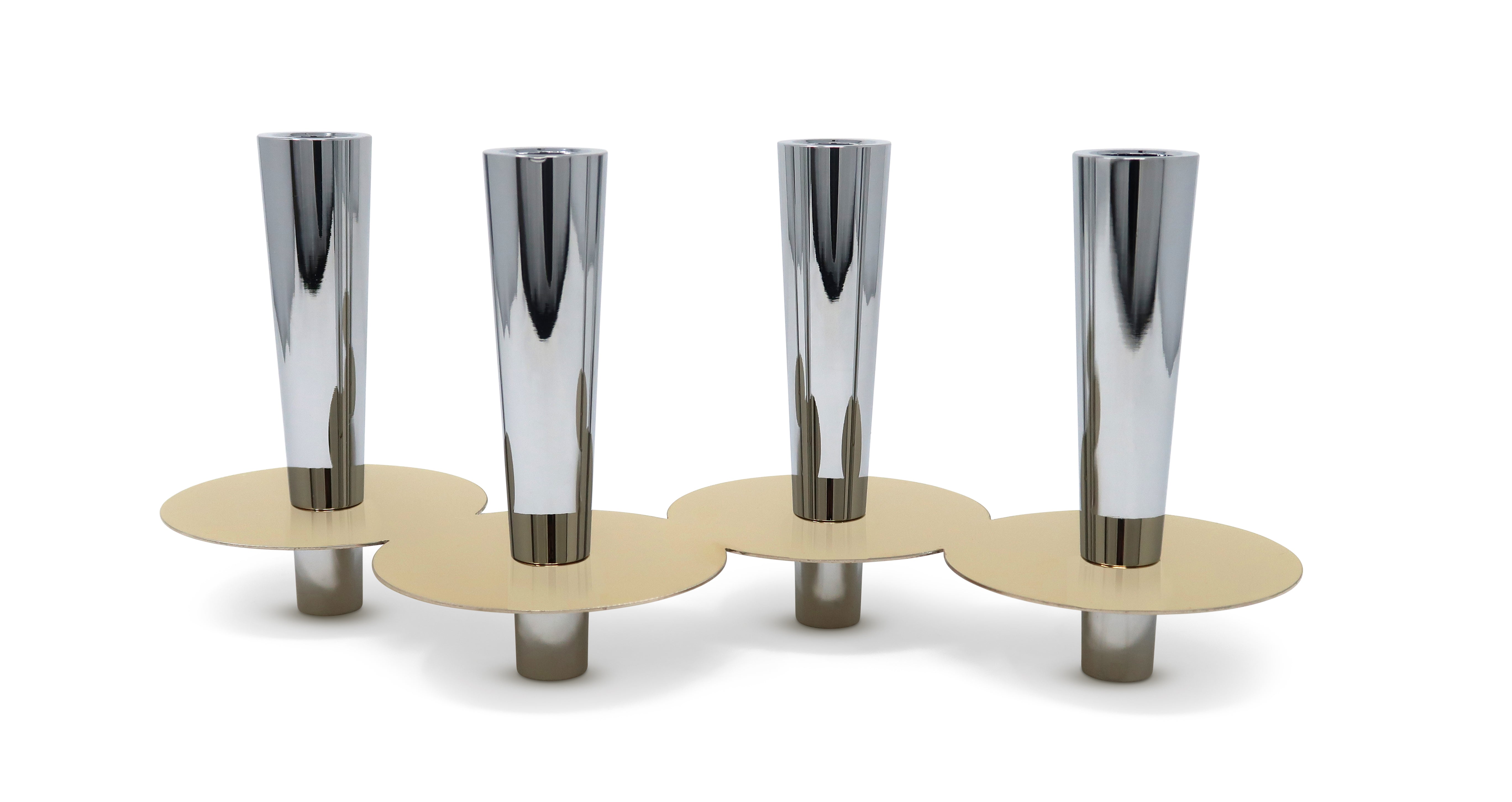 6" Silver And Gold Stainless Steel Tabletop Four Light Taper Candle Holder-Candle Holders-DECOROLALA