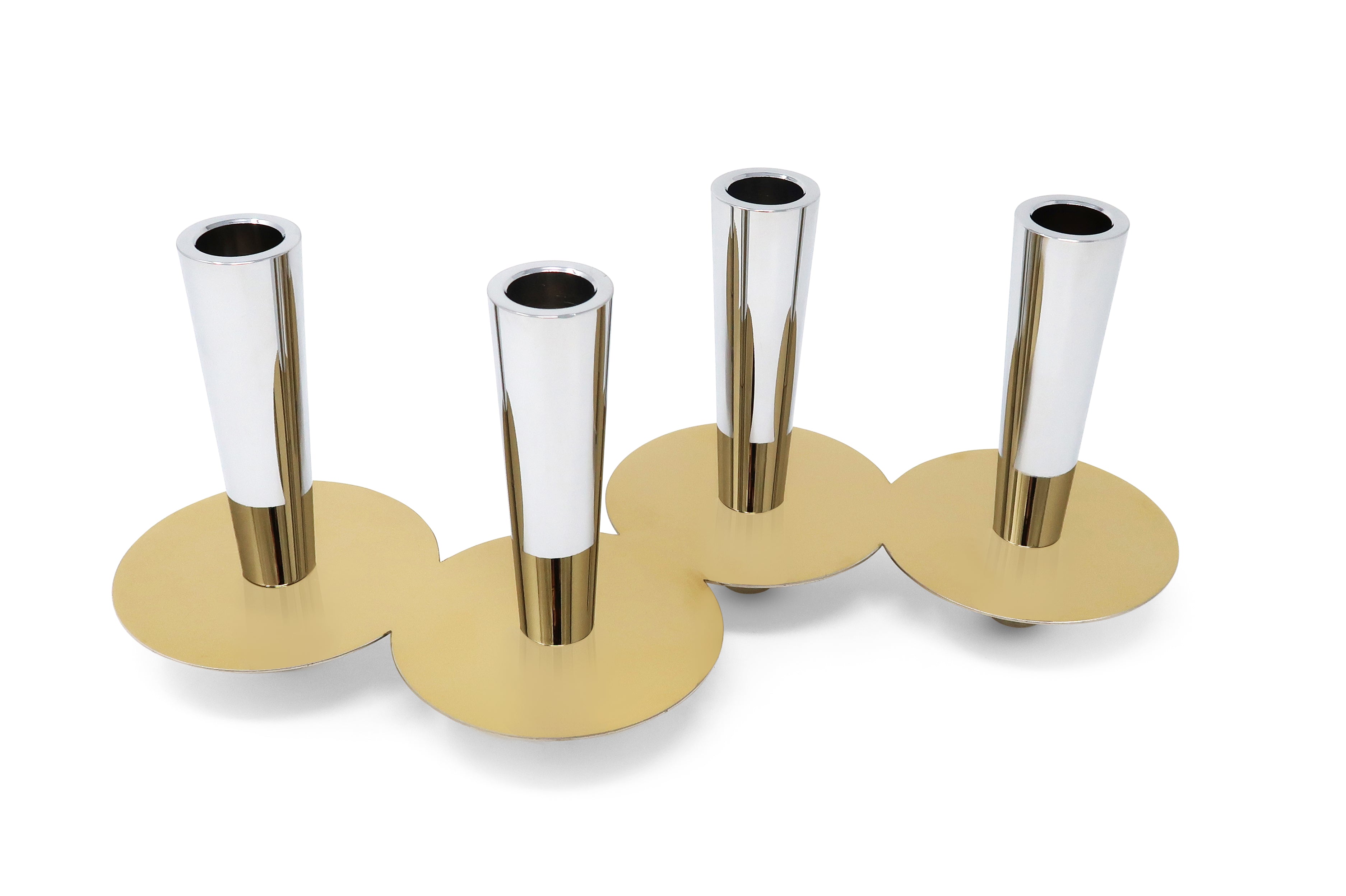 6" Silver And Gold Stainless Steel Tabletop Four Light Taper Candle Holder-Candle Holders-DECOROLALA