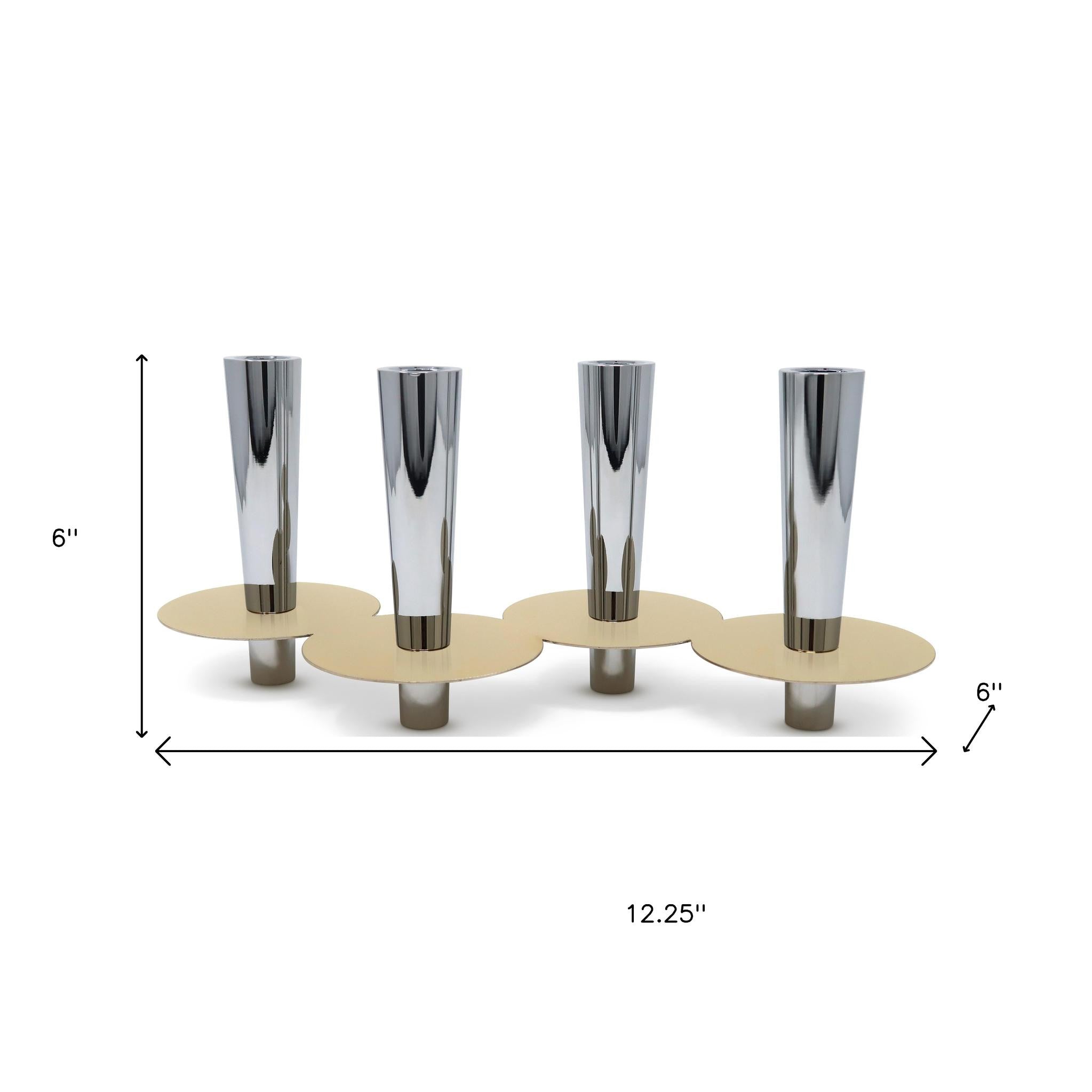 6" Silver And Gold Stainless Steel Tabletop Four Light Taper Candle Holder-Candle Holders-DECOROLALA