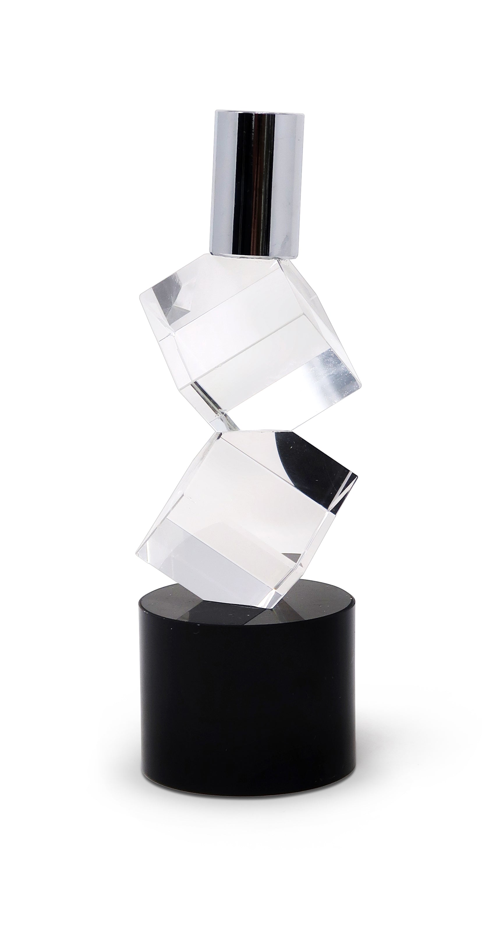 8" Silver Clear And Black Faceted Crystal Tabletop Taper Candlestick-Candle Holders-DECOROLALA