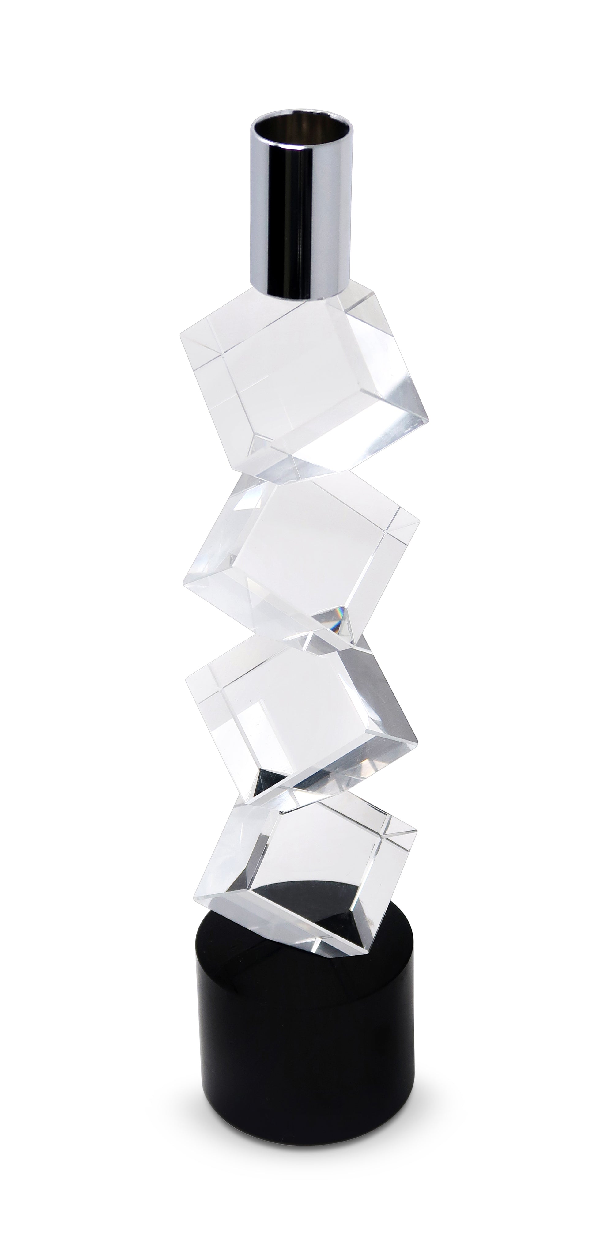 11" Silver Clear And Black Crystal Tabletop Taper Candlestick-Candle Holders-DECOROLALA