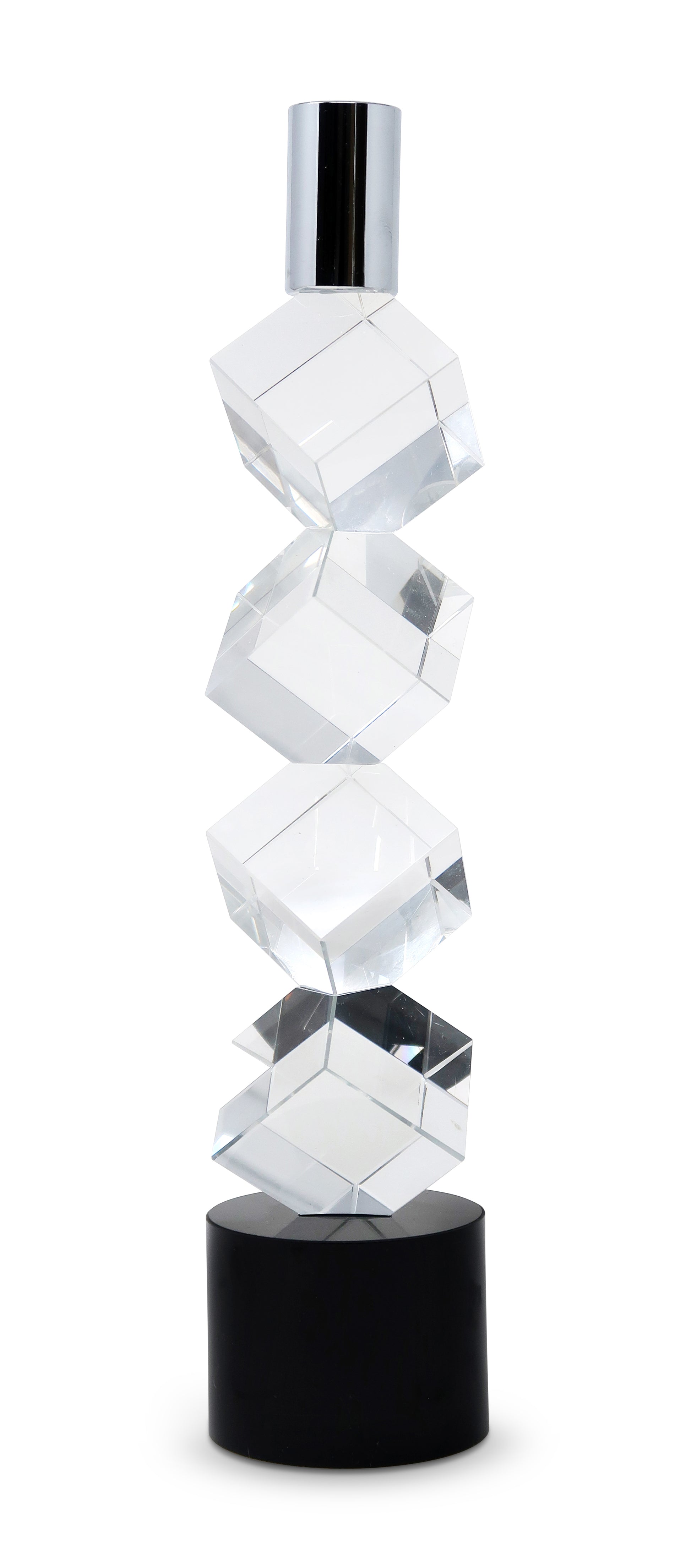 11" Silver Clear And Black Crystal Tabletop Taper Candlestick-Candle Holders-DECOROLALA