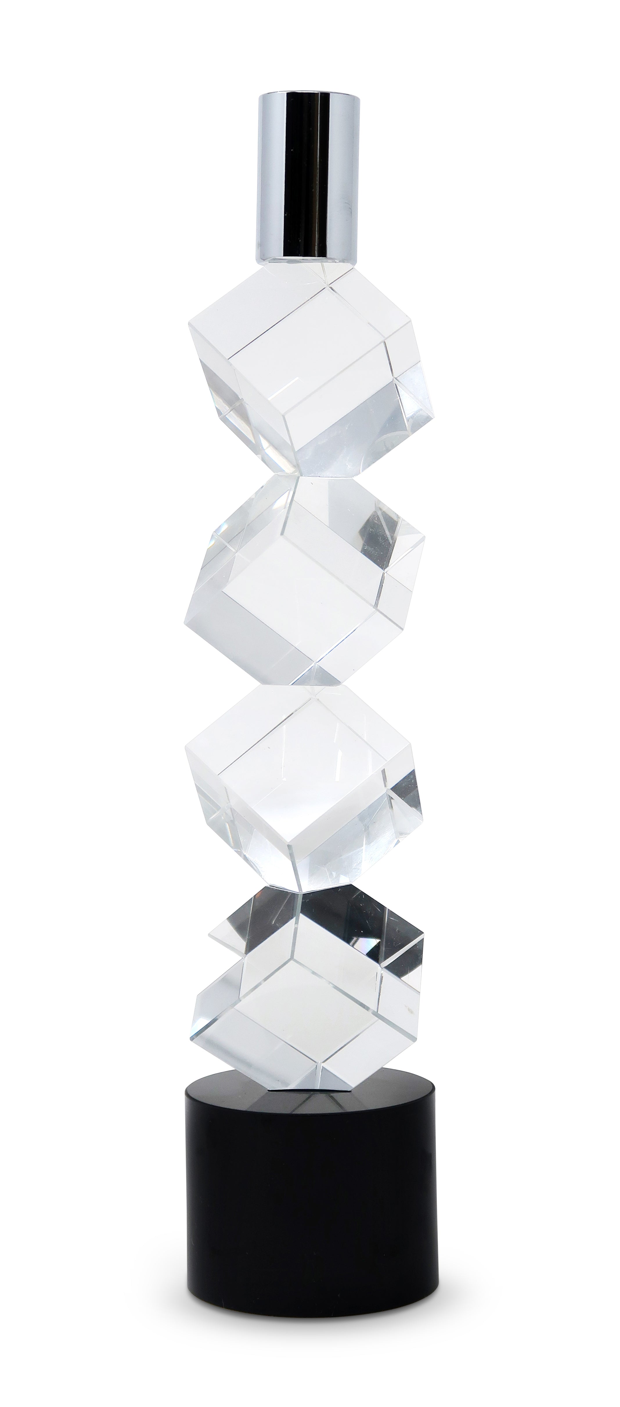 11" Silver Clear And Black Crystal Tabletop Taper Candlestick-Candle Holders-DECOROLALA