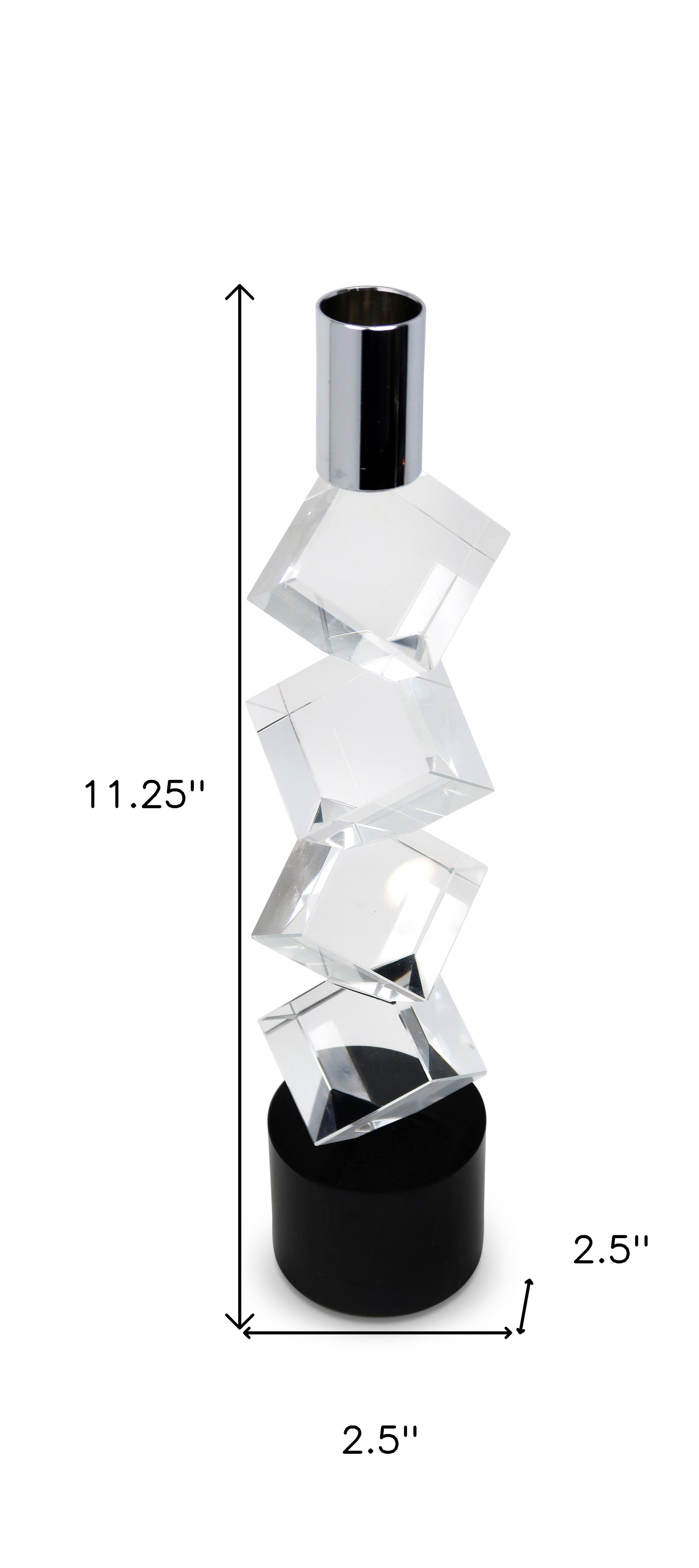 11" Silver Clear And Black Crystal Tabletop Taper Candlestick-Candle Holders-DECOROLALA