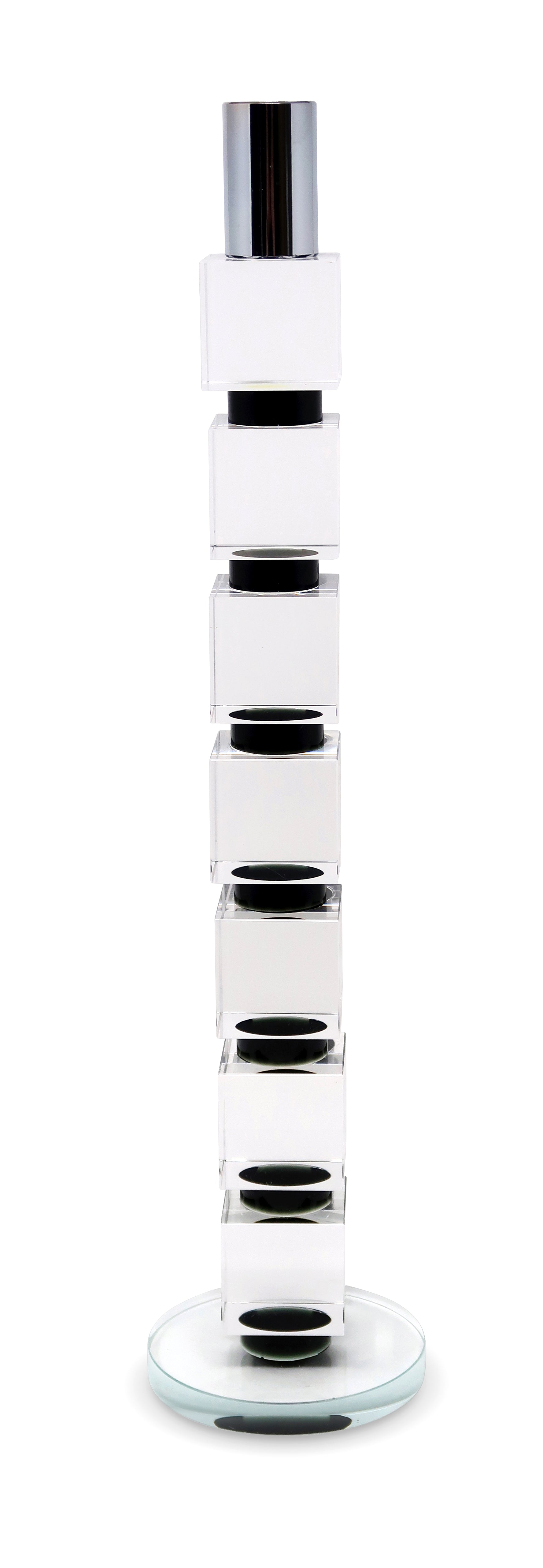 15" Silver Clear And Black Crystal Tabletop Taper Candlestick-Candle Holders-DECOROLALA