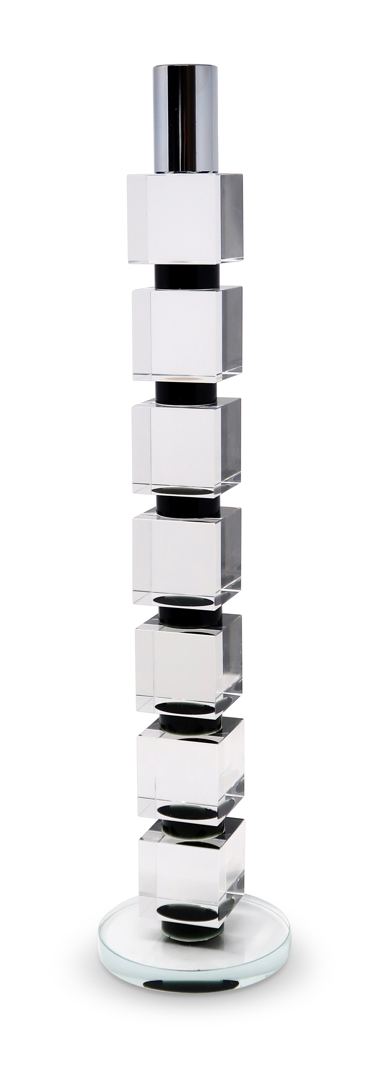 15" Silver Clear And Black Crystal Tabletop Taper Candlestick-Candle Holders-DECOROLALA
