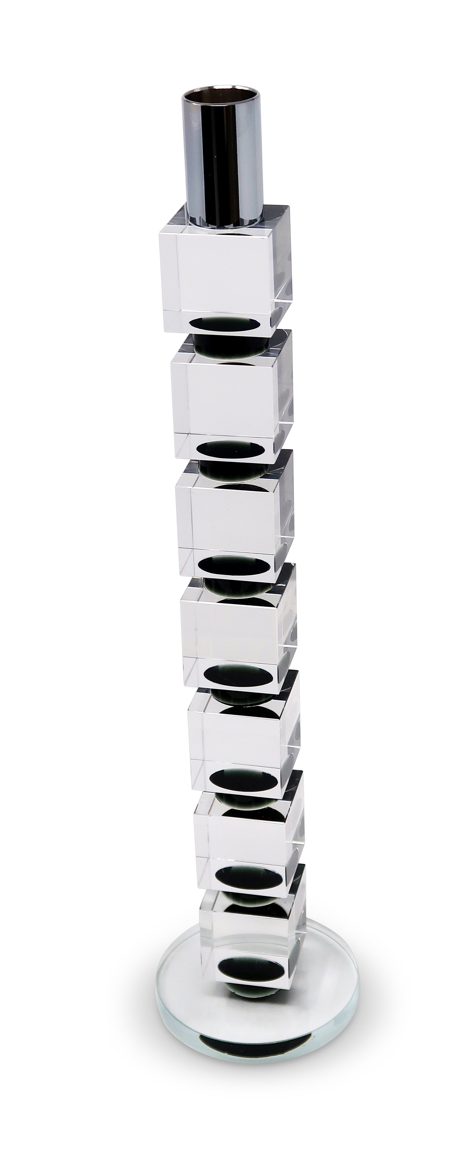 15" Silver Clear And Black Crystal Tabletop Taper Candlestick-Candle Holders-DECOROLALA