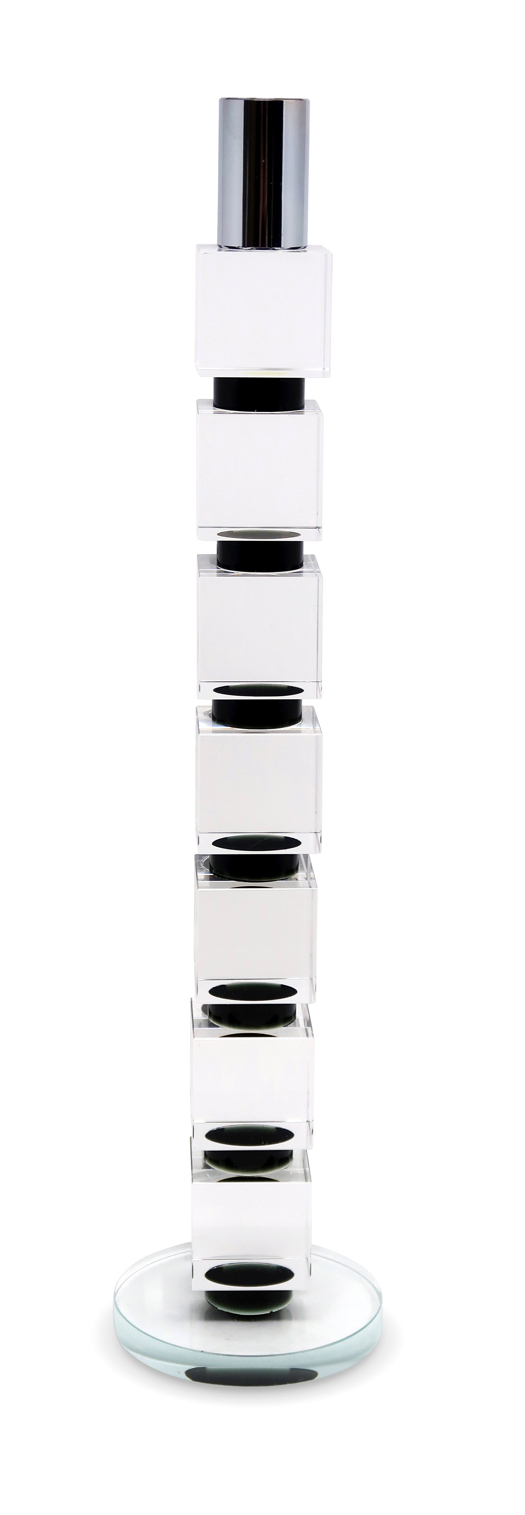 15" Silver Clear And Black Crystal Tabletop Taper Candlestick-Candle Holders-DECOROLALA
