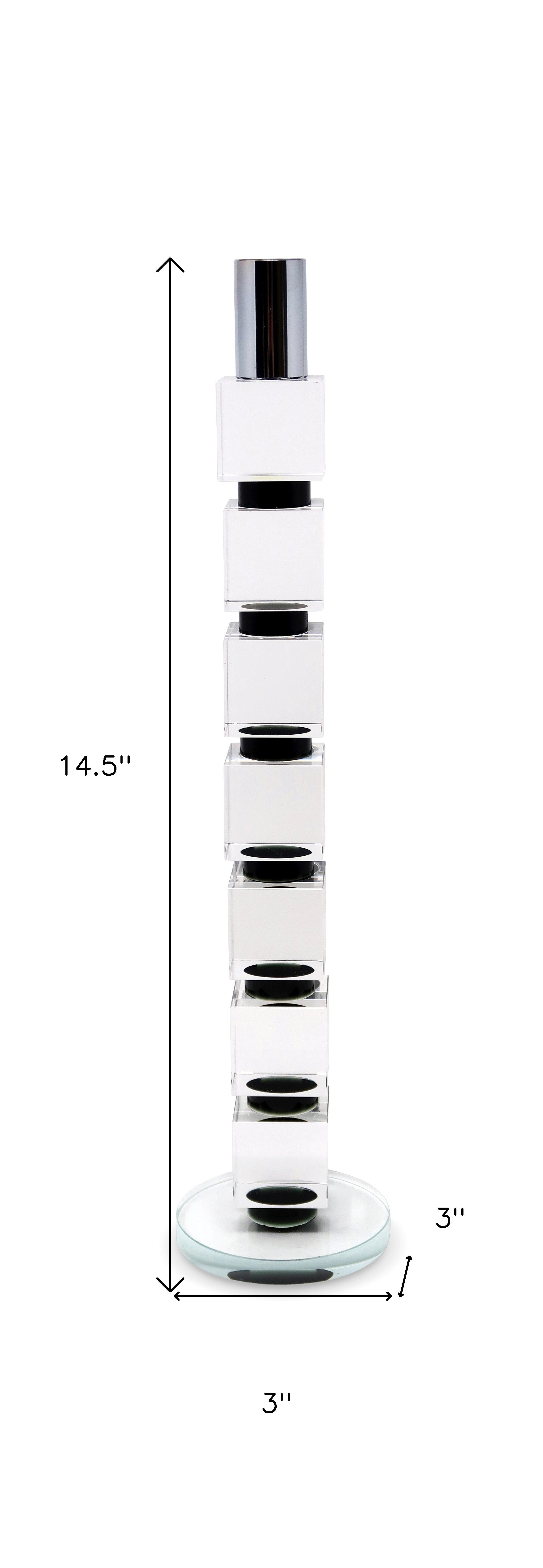 15" Silver Clear And Black Crystal Tabletop Taper Candlestick-Candle Holders-DECOROLALA