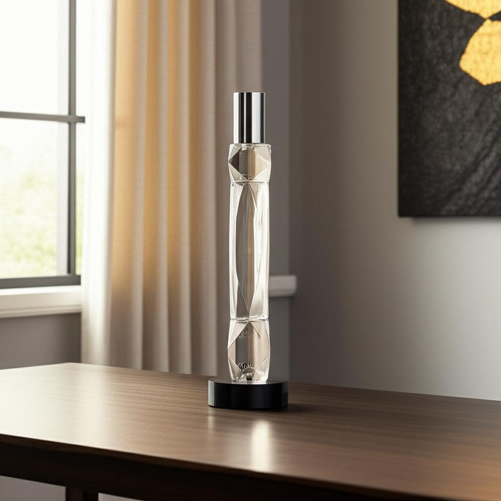10" Silver Clear And Black Faceted Crystal Tabletop Taper Candlestick-Candle Holders-DECOROLALA