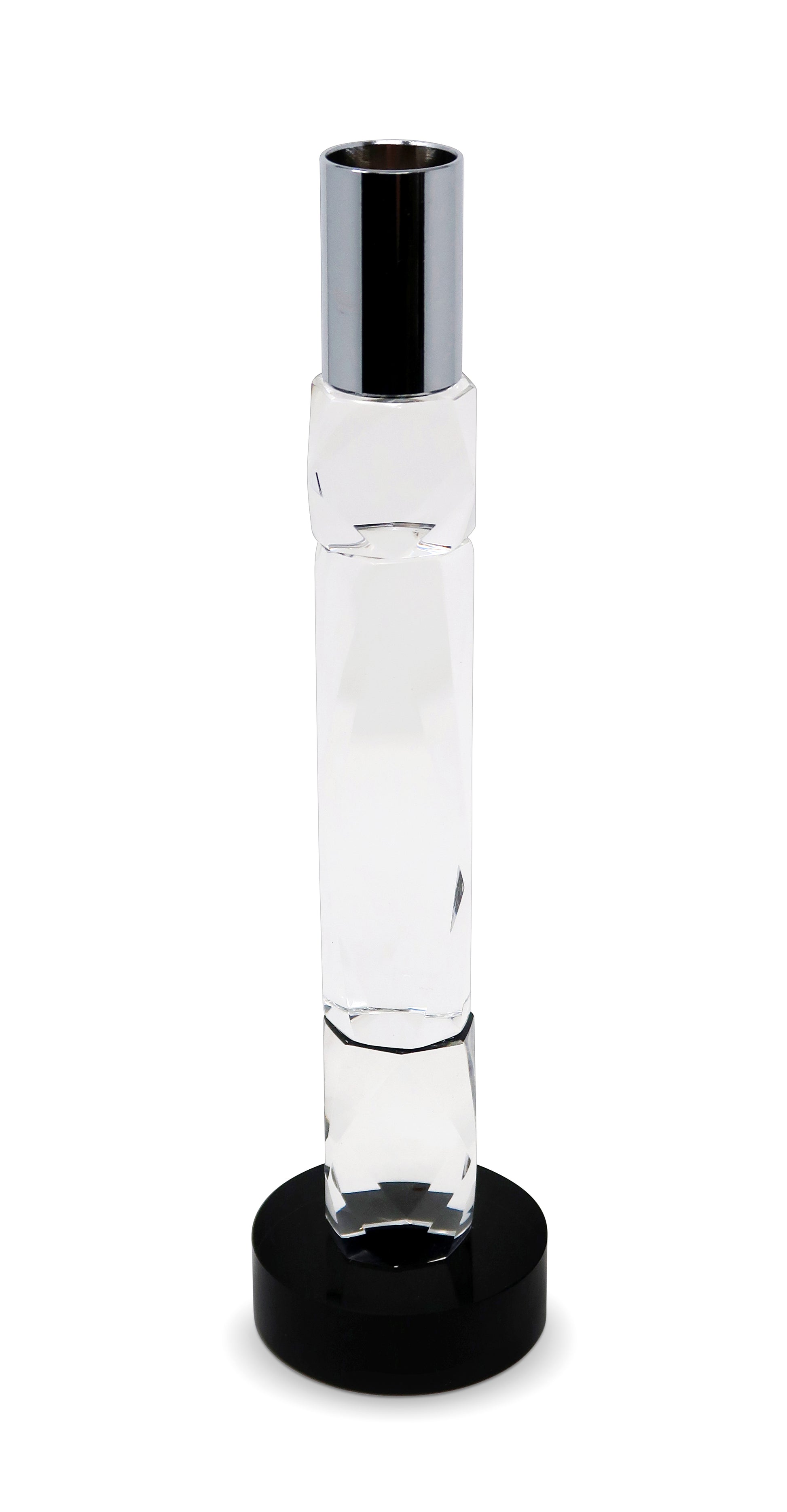 10" Silver Clear And Black Faceted Crystal Tabletop Taper Candlestick-Candle Holders-DECOROLALA