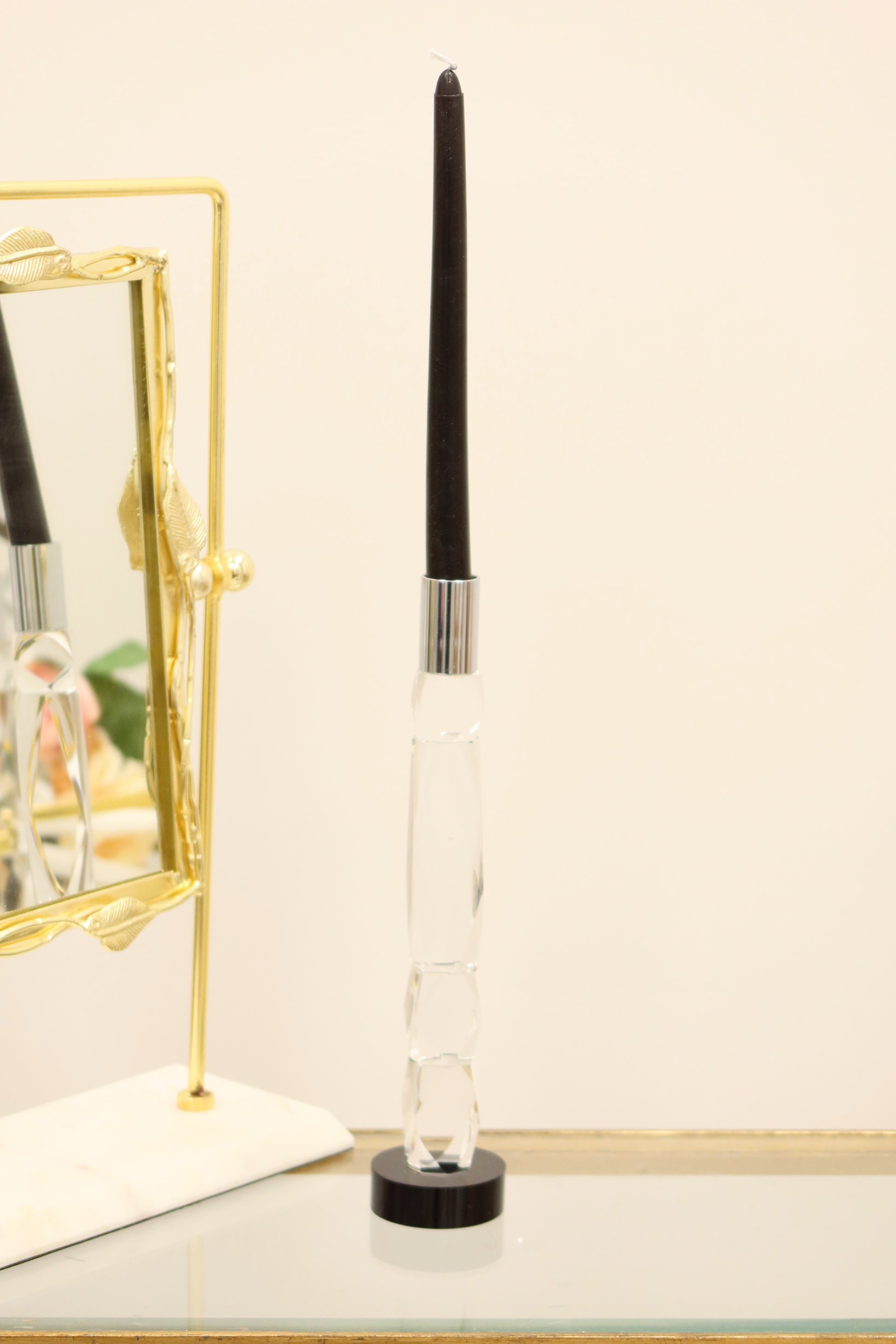 11" Silver Clear And Black Crystal Tabletop Taper Candlestick-Candle Holders-DECOROLALA