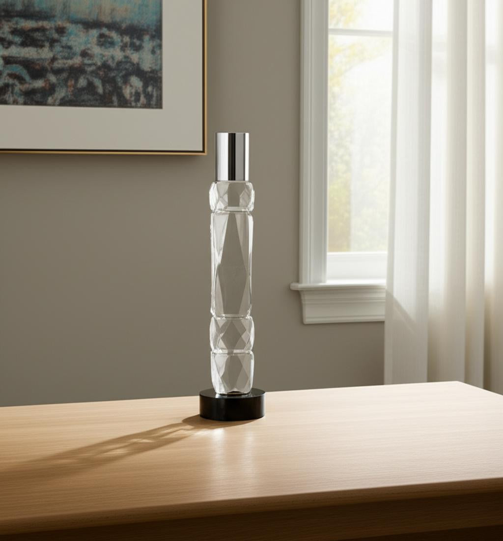 11" Silver Clear And Black Crystal Tabletop Taper Candlestick-Candle Holders-DECOROLALA
