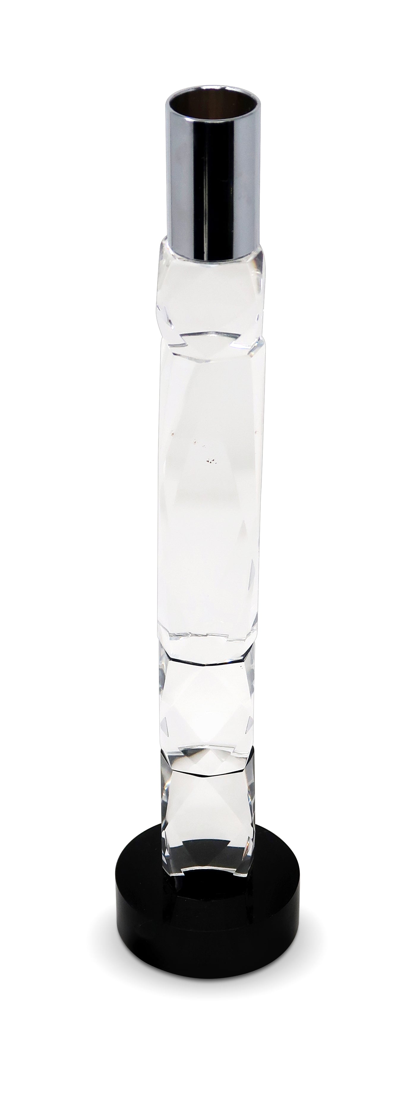 11" Silver Clear And Black Crystal Tabletop Taper Candlestick-Candle Holders-DECOROLALA