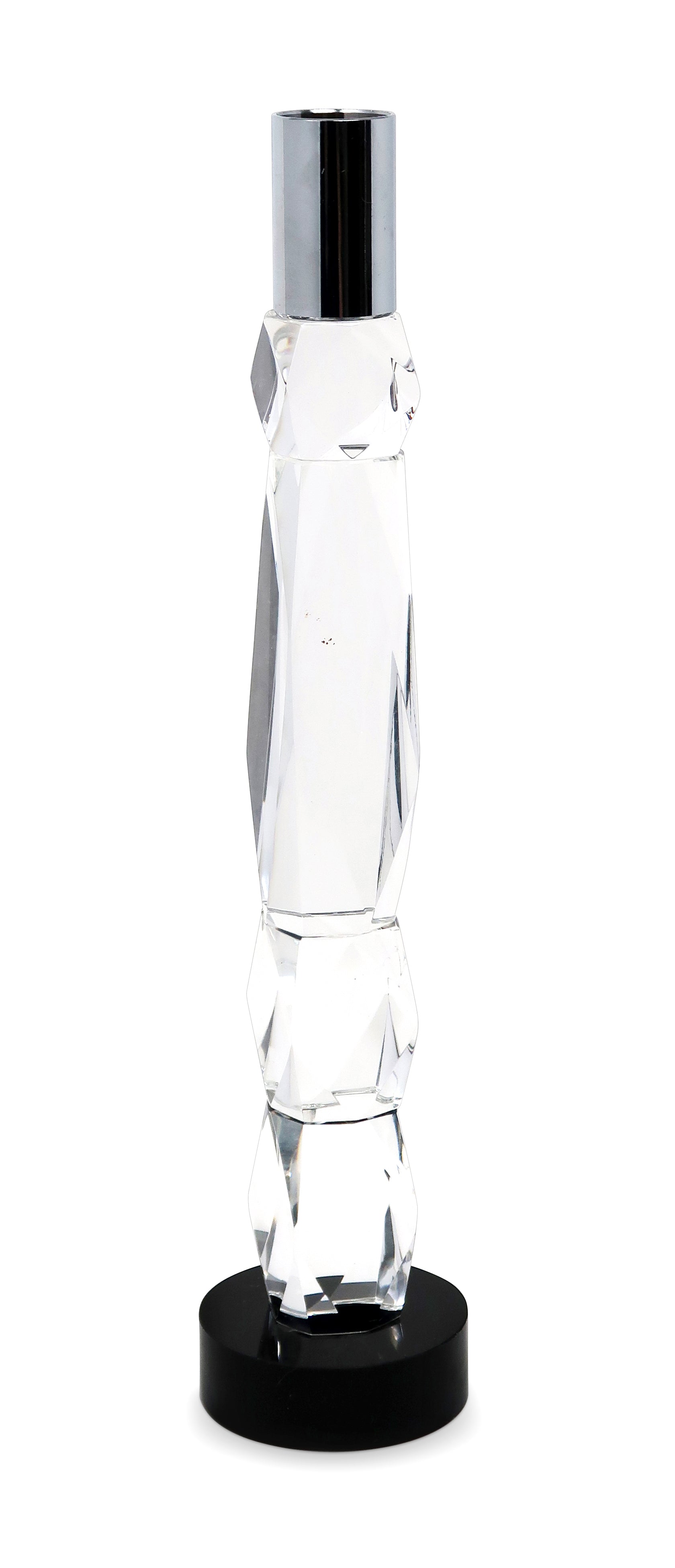 11" Silver Clear And Black Crystal Tabletop Taper Candlestick-Candle Holders-DECOROLALA