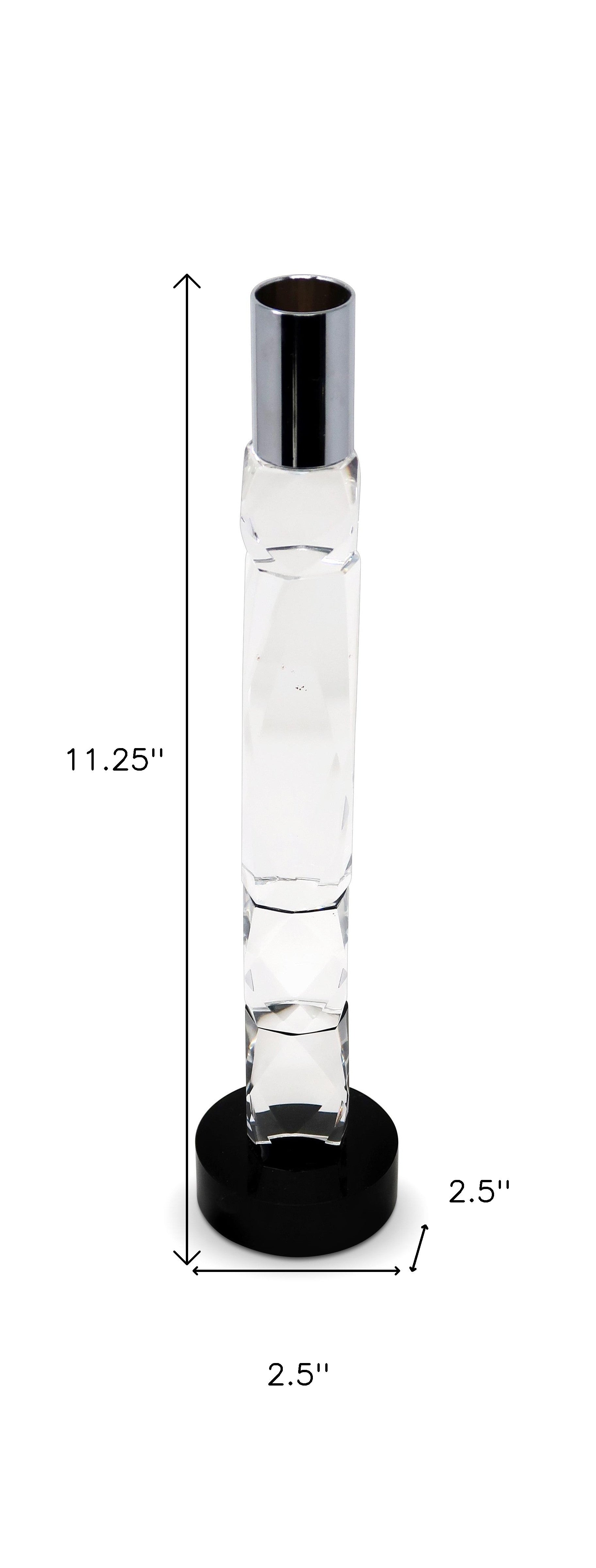 11" Silver Clear And Black Crystal Tabletop Taper Candlestick-Candle Holders-DECOROLALA