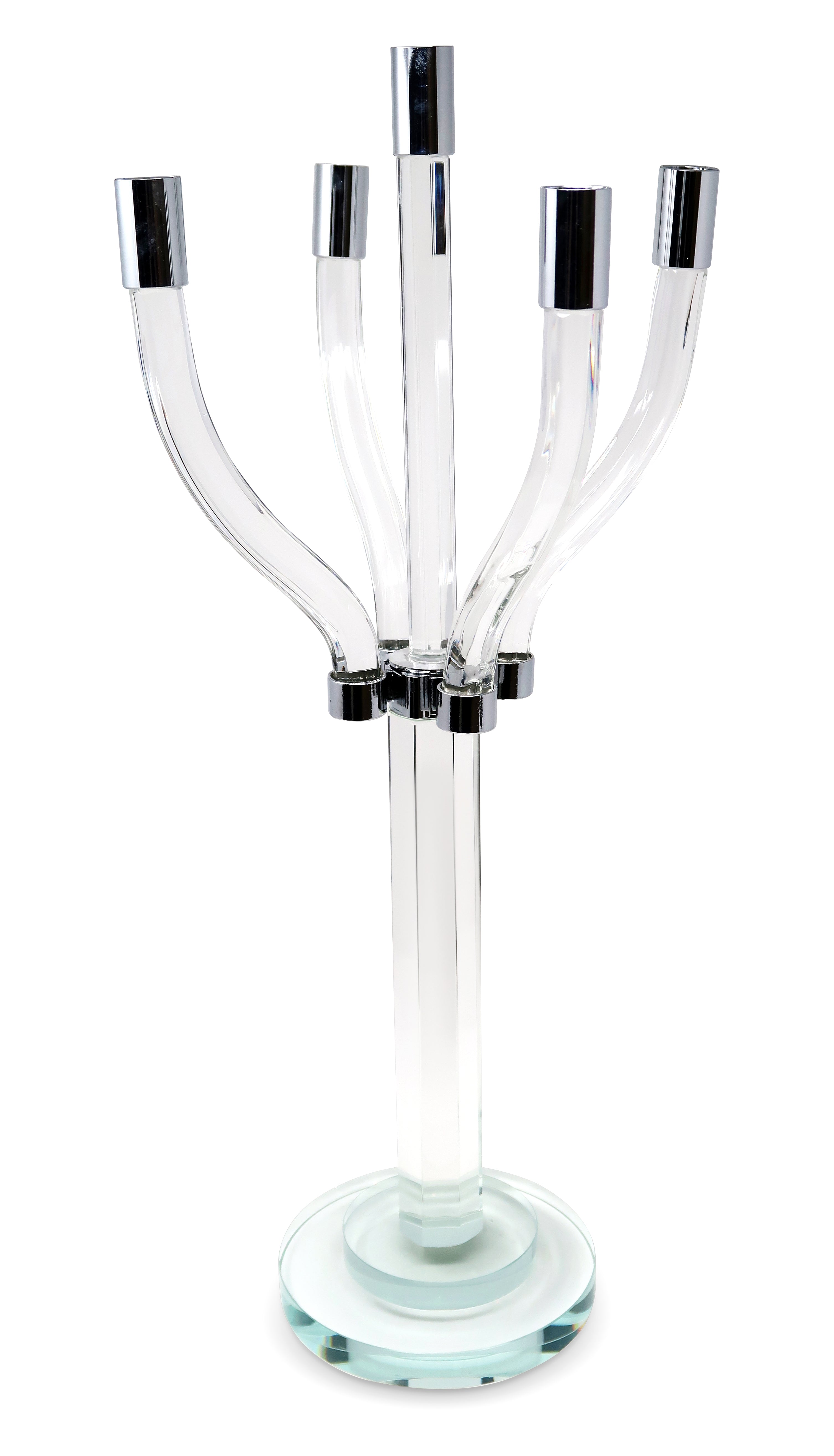 20" Clear And Silver Crystal Tabletop Contempo Candelabra Candle Holder-Candle Holders-DECOROLALA
