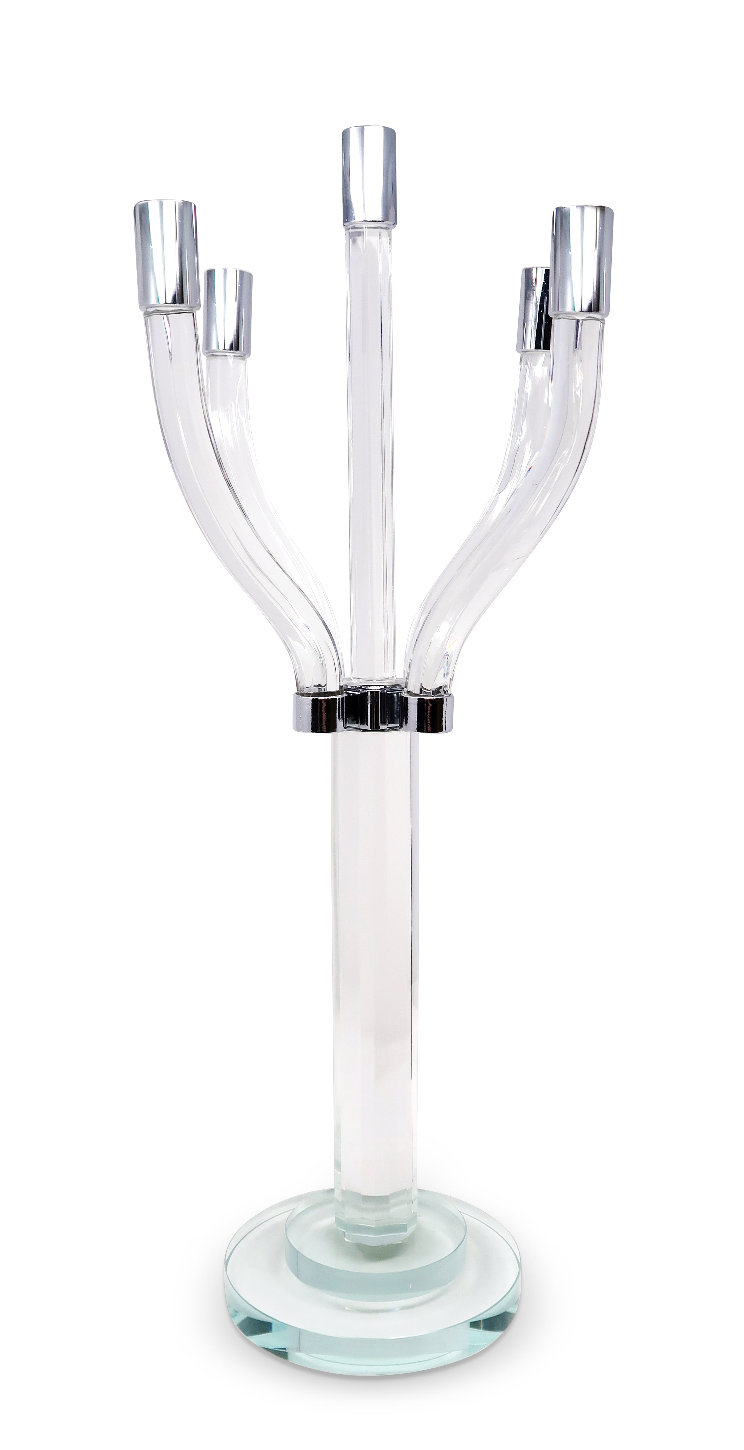 20" Clear And Silver Crystal Tabletop Contempo Candelabra Candle Holder-Candle Holders-DECOROLALA