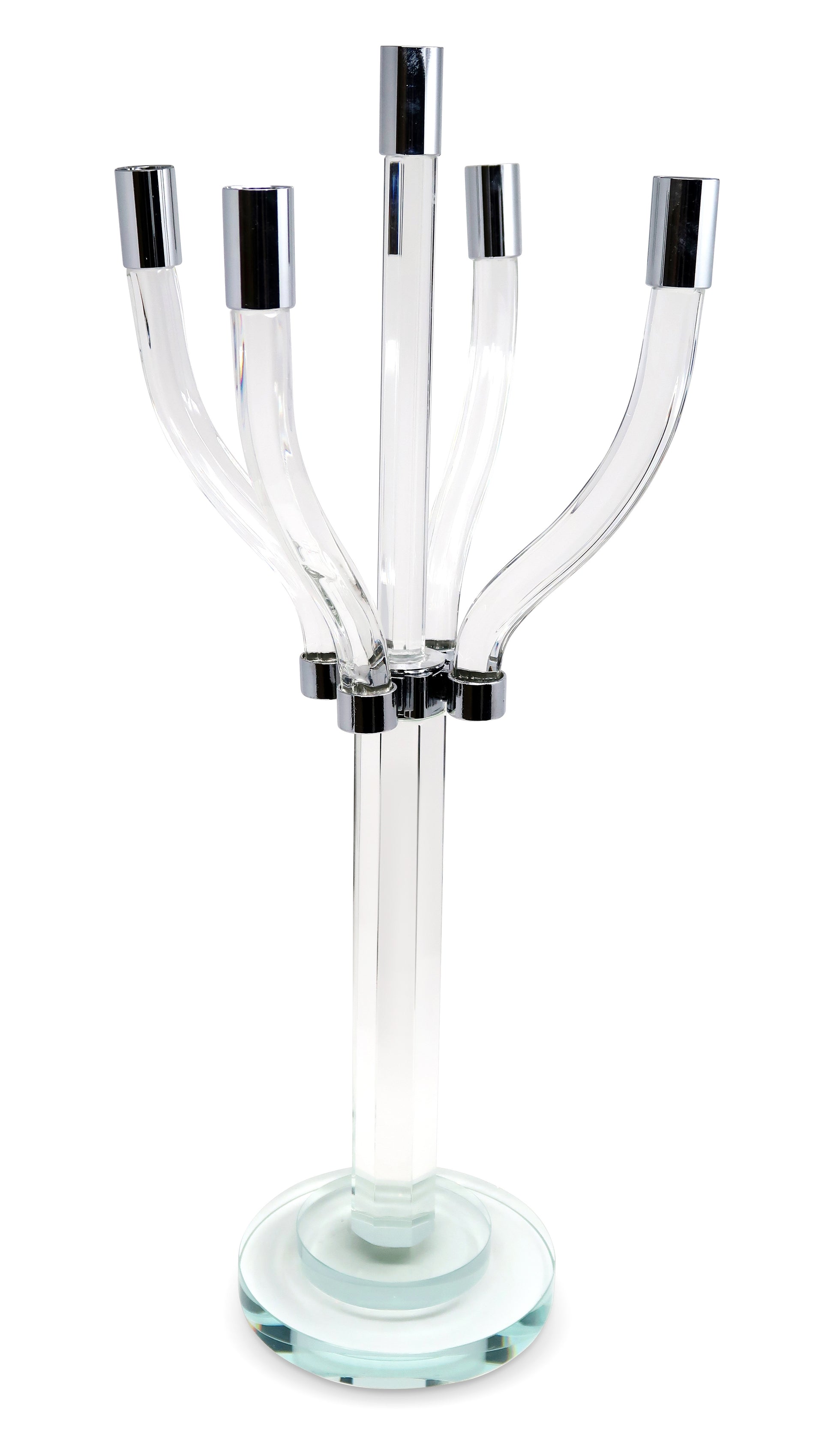 20" Clear And Silver Crystal Tabletop Contempo Candelabra Candle Holder-Candle Holders-DECOROLALA