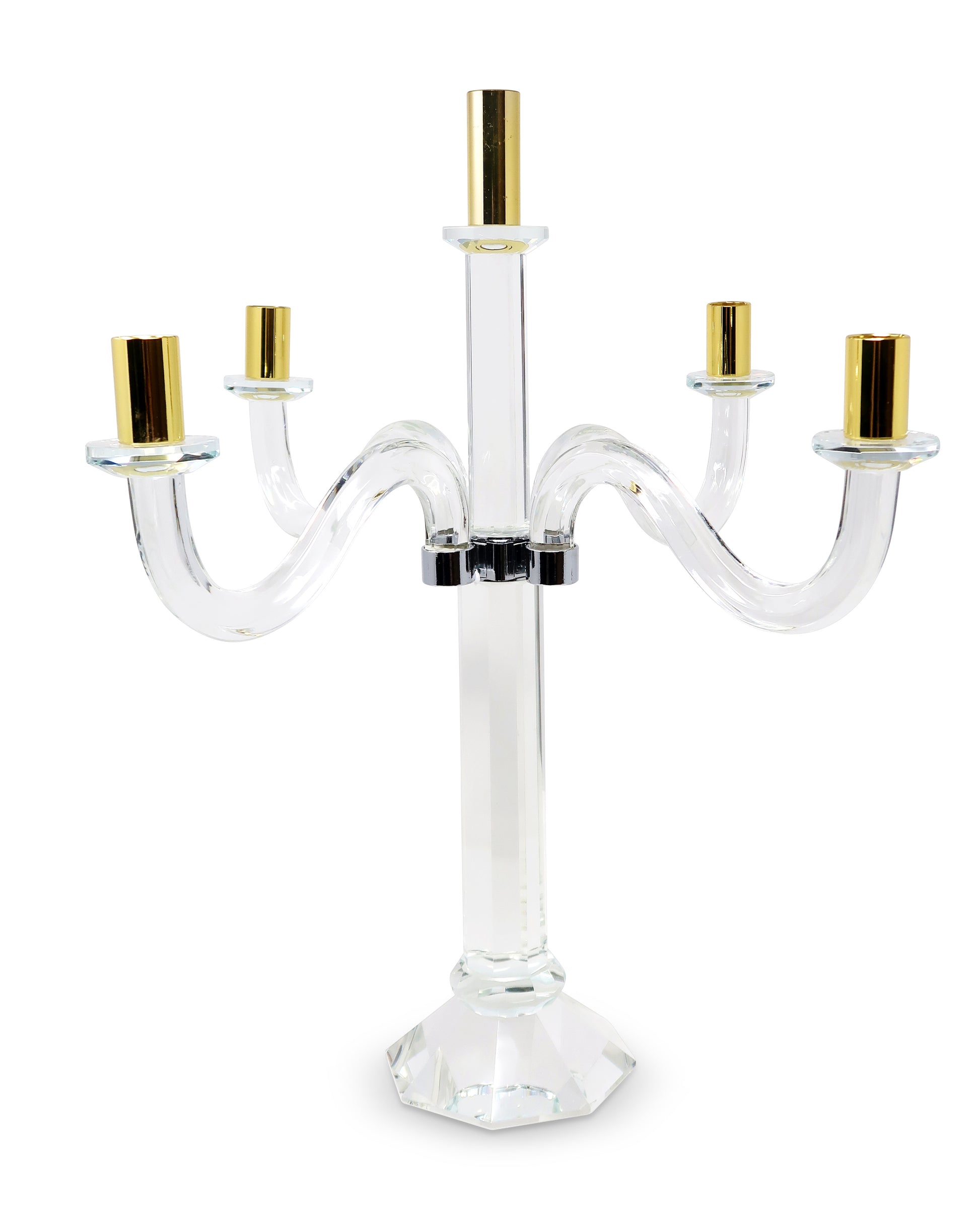 20" Clear Silver And Gold Crystal Tabletop Candelabra Candle Holder-Candle Holders-DECOROLALA