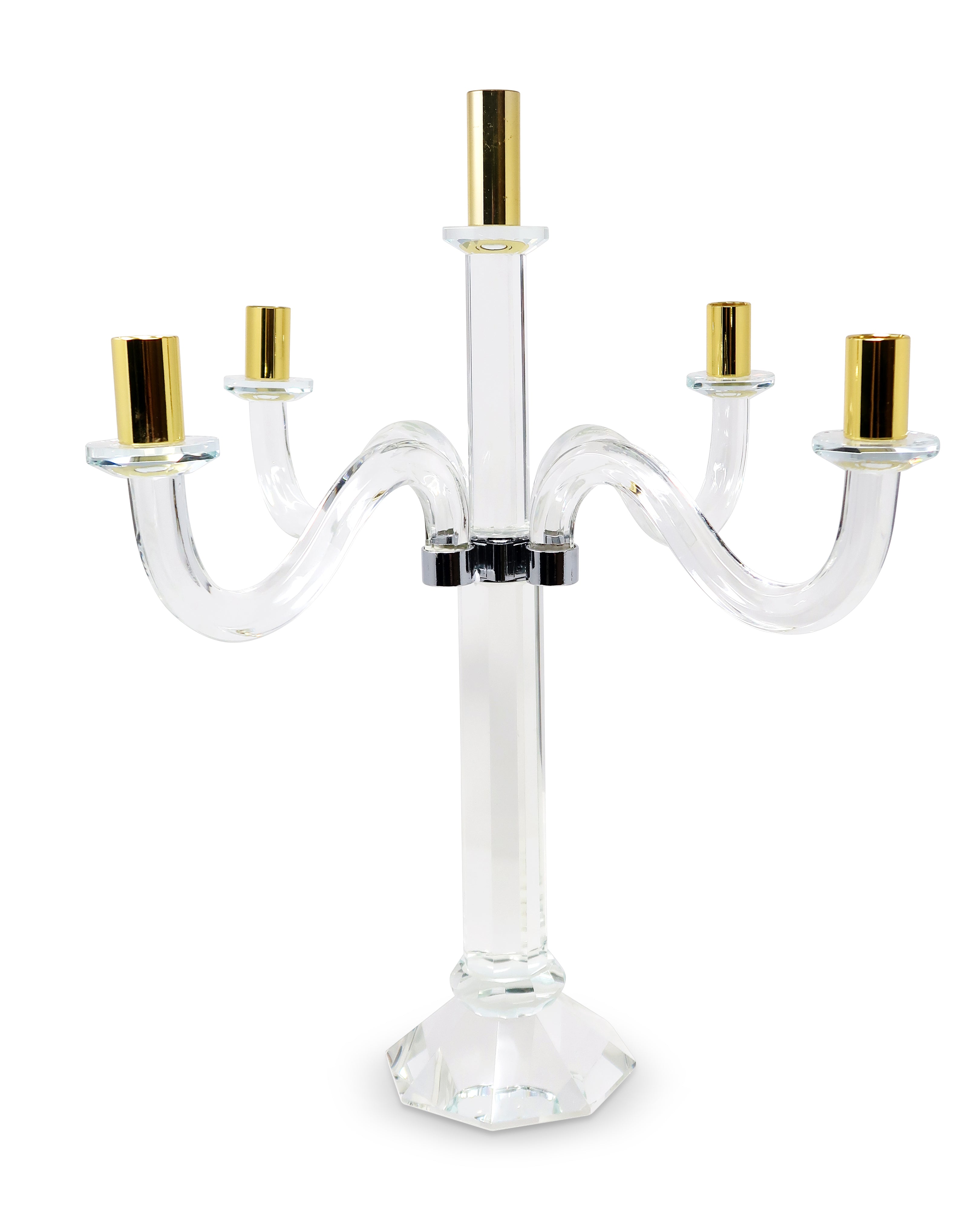 20" Clear Silver And Gold Crystal Tabletop Candelabra Candle Holder-Candle Holders-DECOROLALA