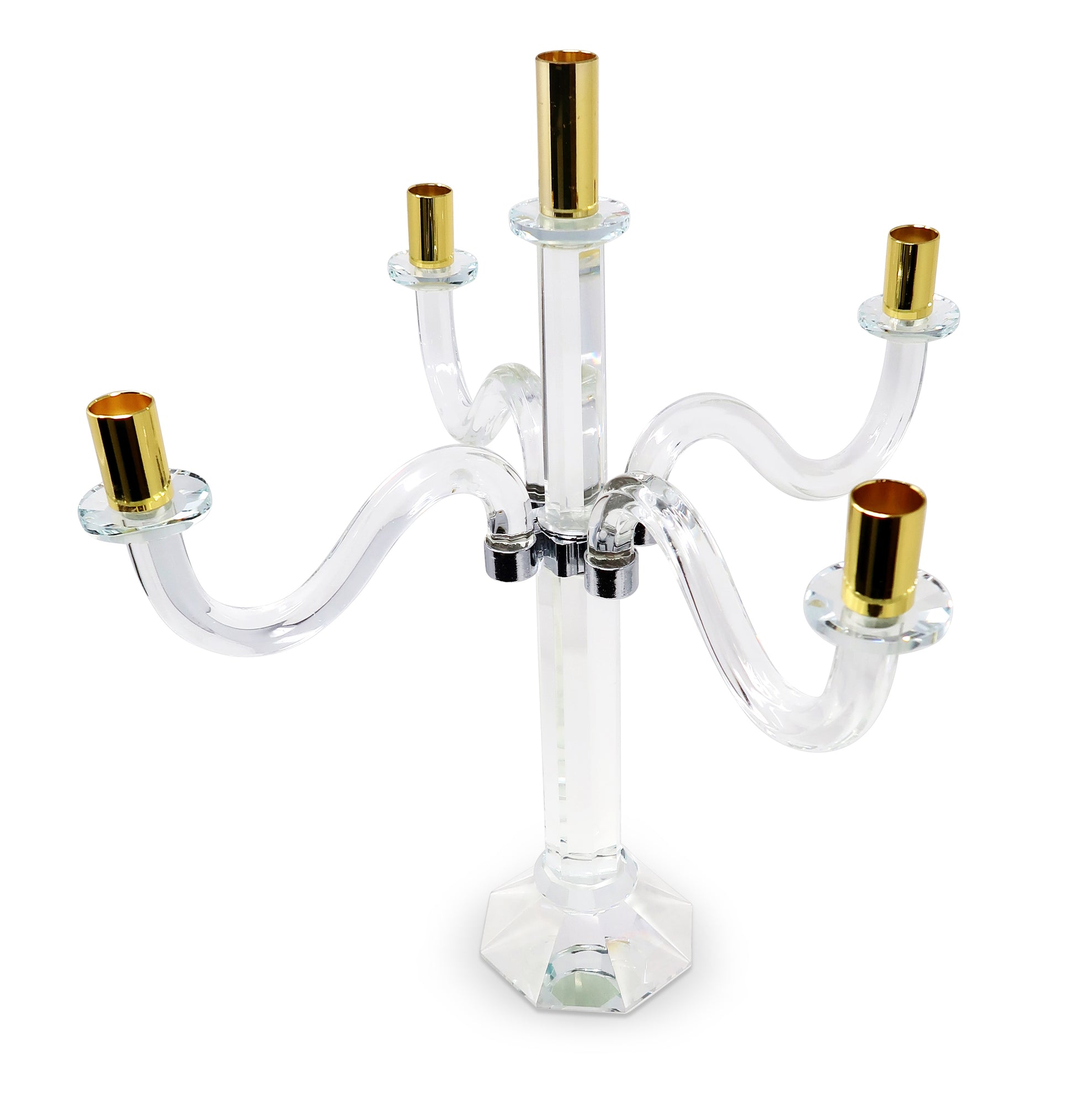 20" Clear Silver And Gold Crystal Tabletop Candelabra Candle Holder-Candle Holders-DECOROLALA