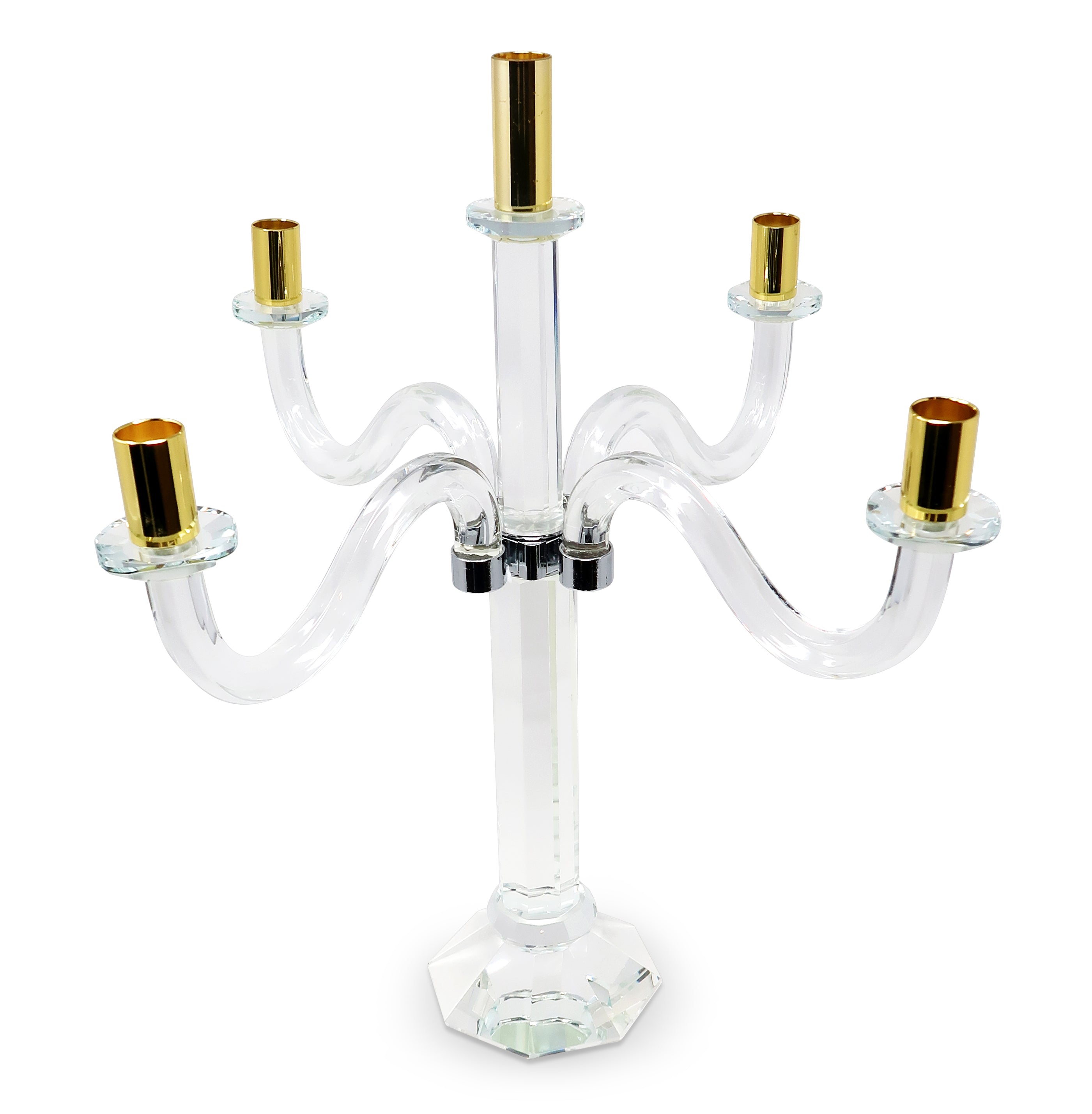 20" Clear Silver And Gold Crystal Tabletop Candelabra Candle Holder-Candle Holders-DECOROLALA