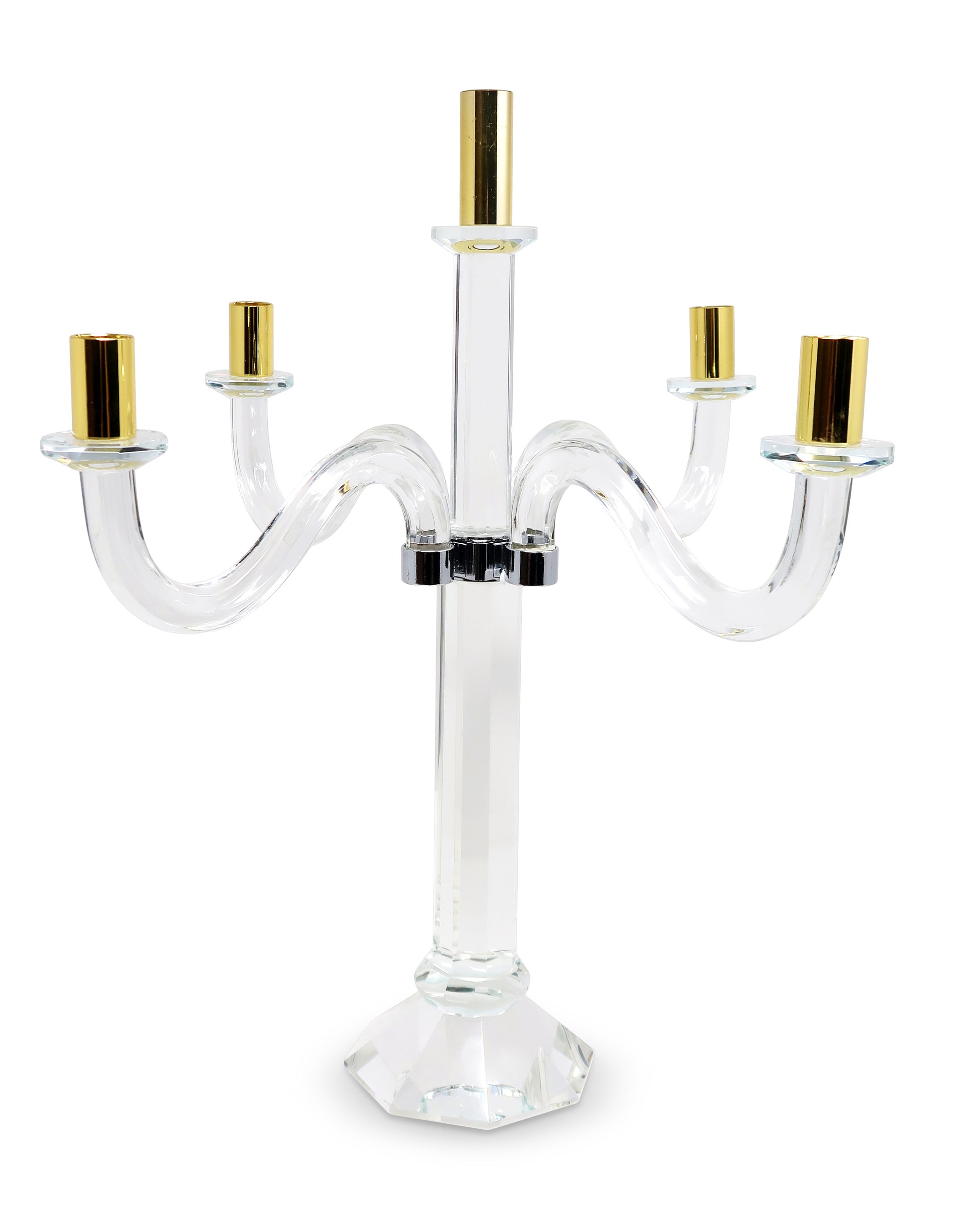 20" Clear Silver And Gold Crystal Tabletop Candelabra Candle Holder-Candle Holders-DECOROLALA