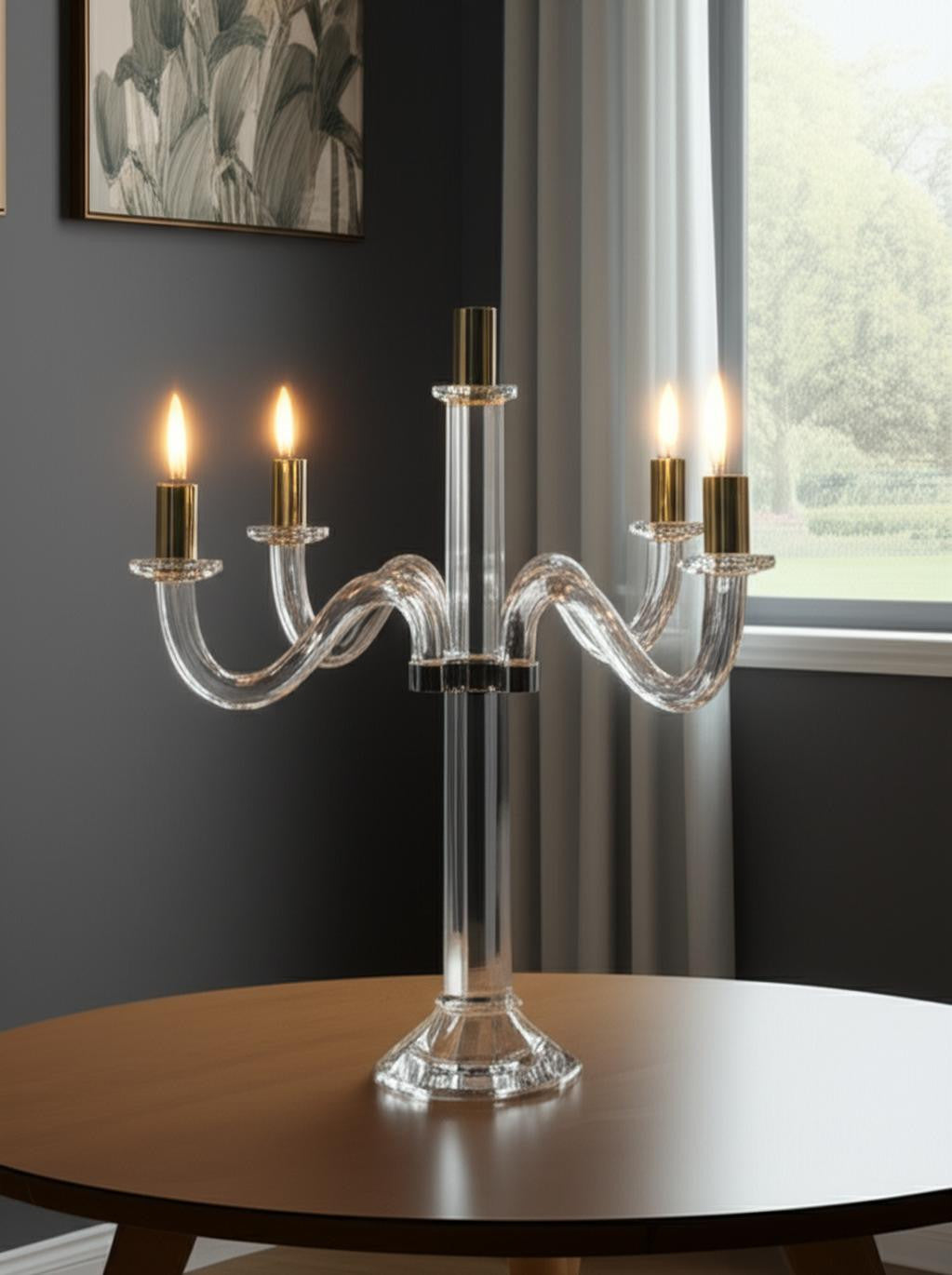 20" Clear Silver And Gold Crystal Tabletop Candelabra Candle Holder-Candle Holders-DECOROLALA