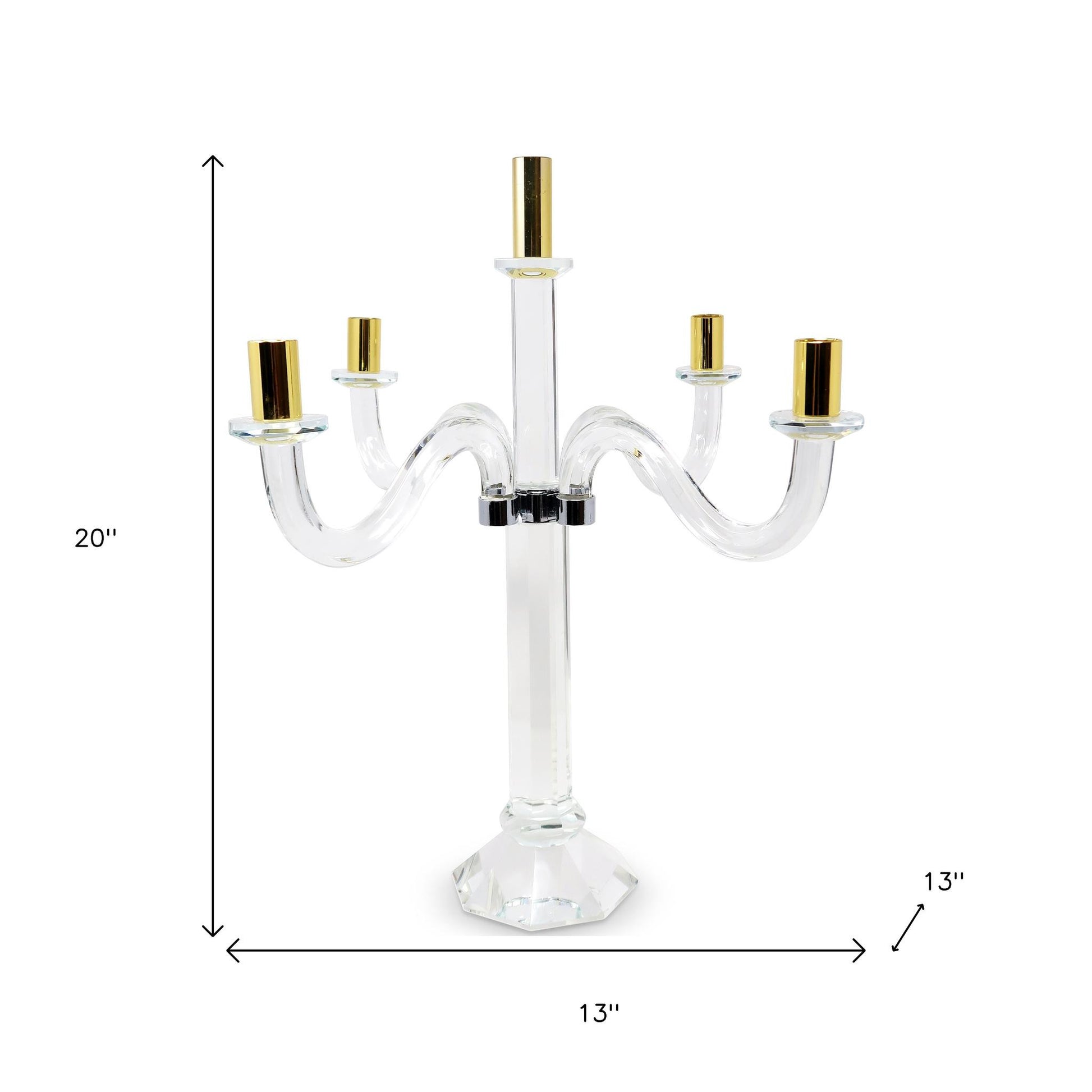 20" Clear Silver And Gold Crystal Tabletop Candelabra Candle Holder-Candle Holders-DECOROLALA