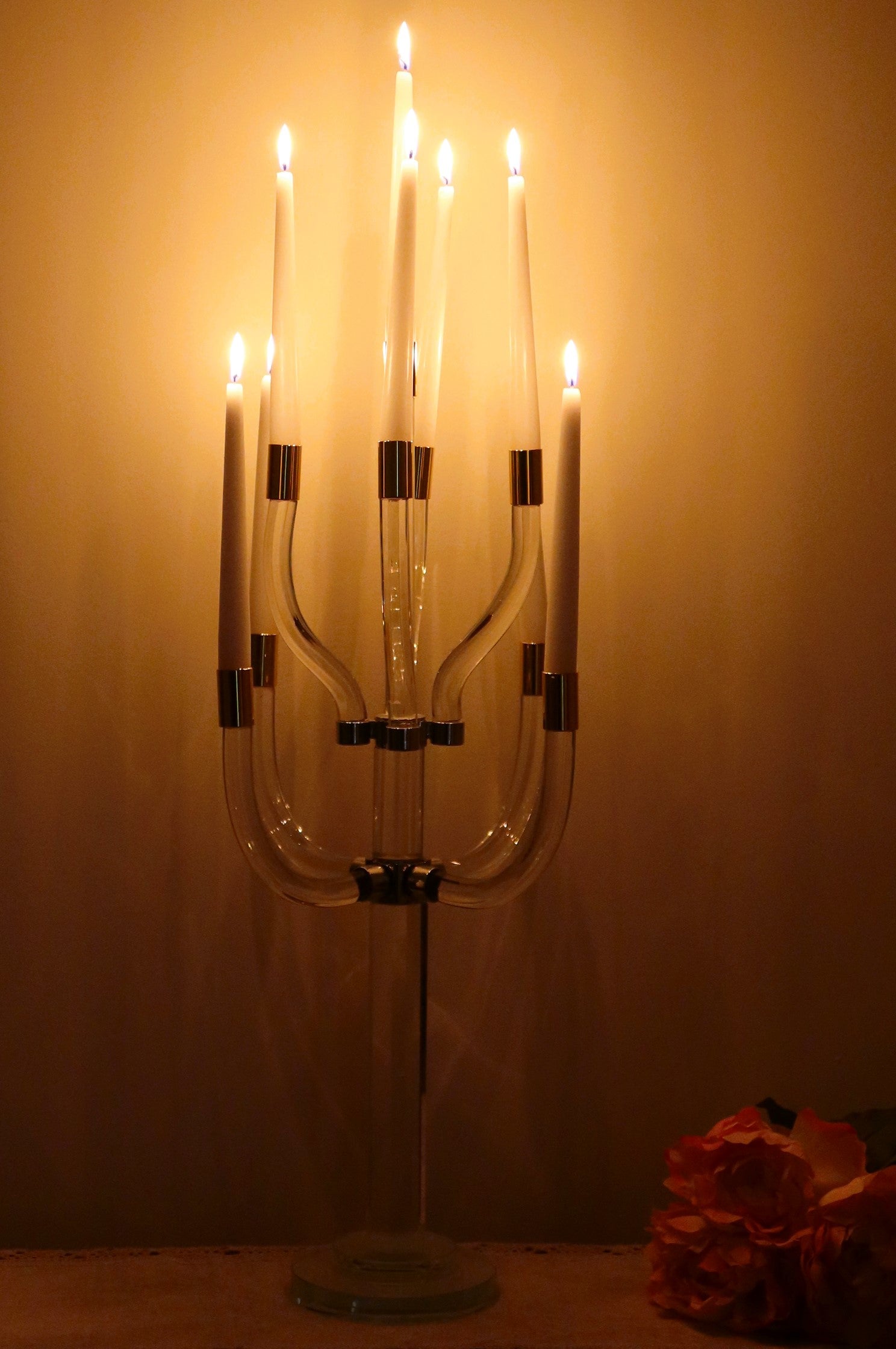 23" Clear And Silver Crystal Tabletop Candelabra Candle Holder-Candle Holders-DECOROLALA
