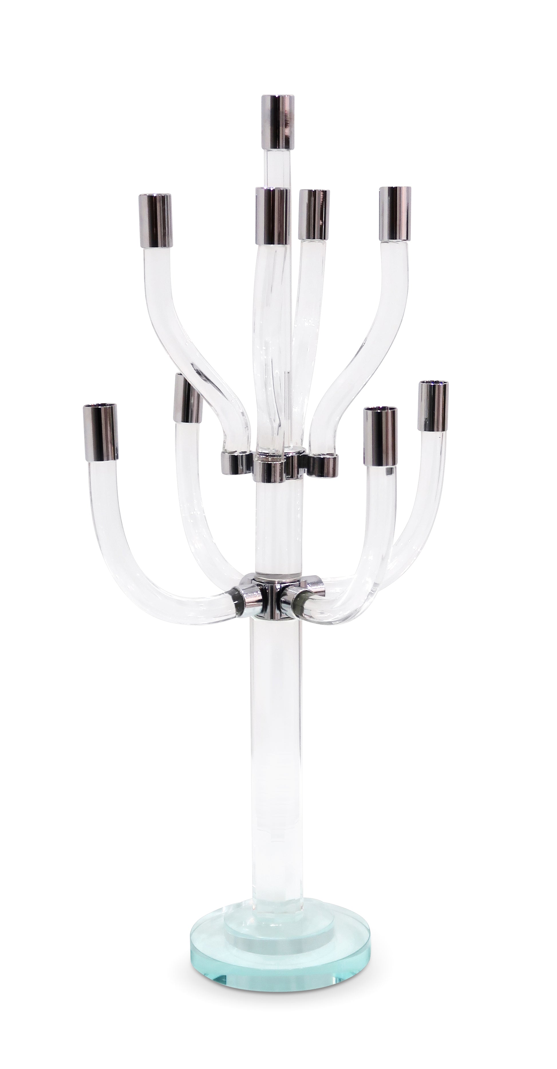 23" Clear And Silver Crystal Tabletop Candelabra Candle Holder-Candle Holders-DECOROLALA